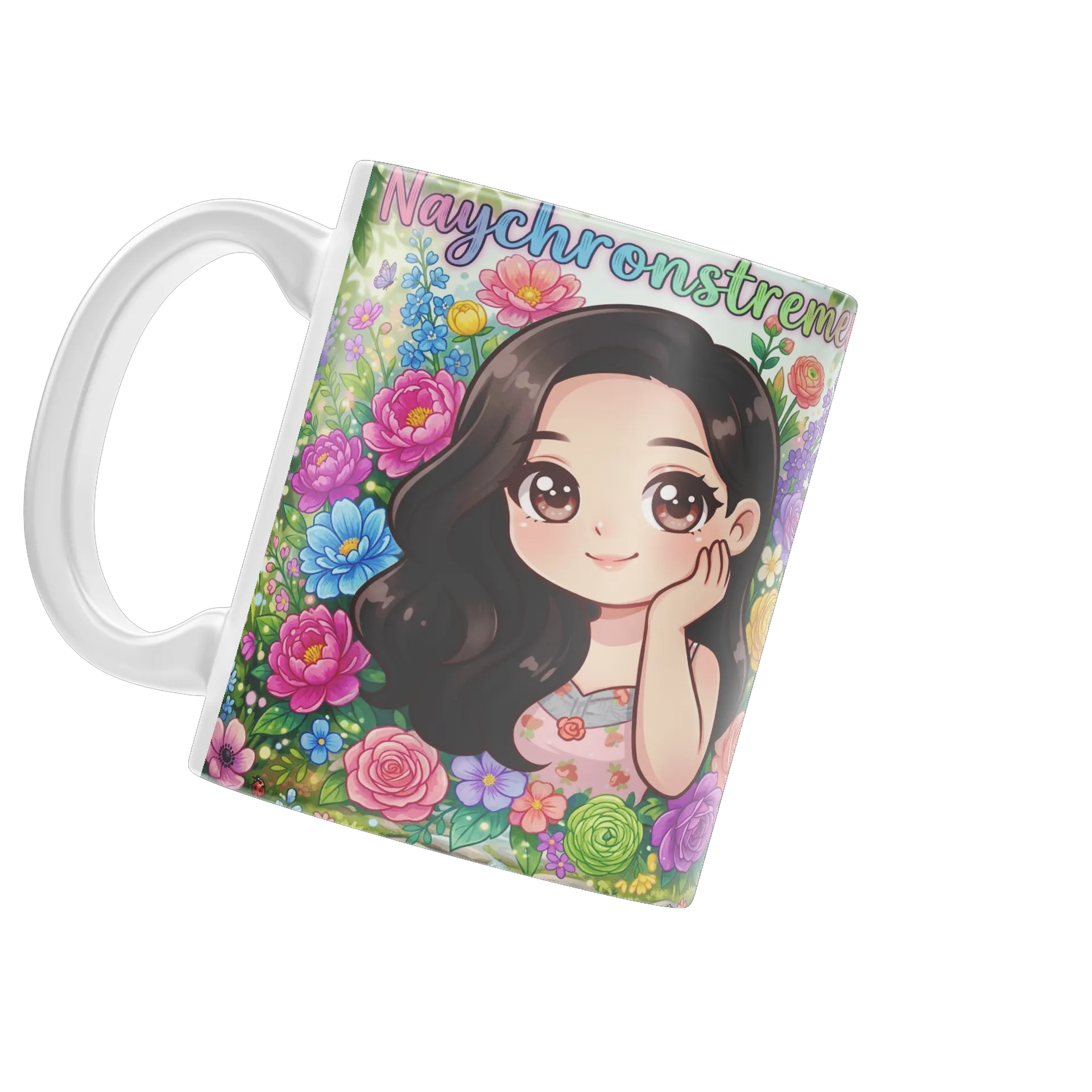 Caneca Naychronstreamers Menina em Jardim de Flores 325ml - Imagem 1