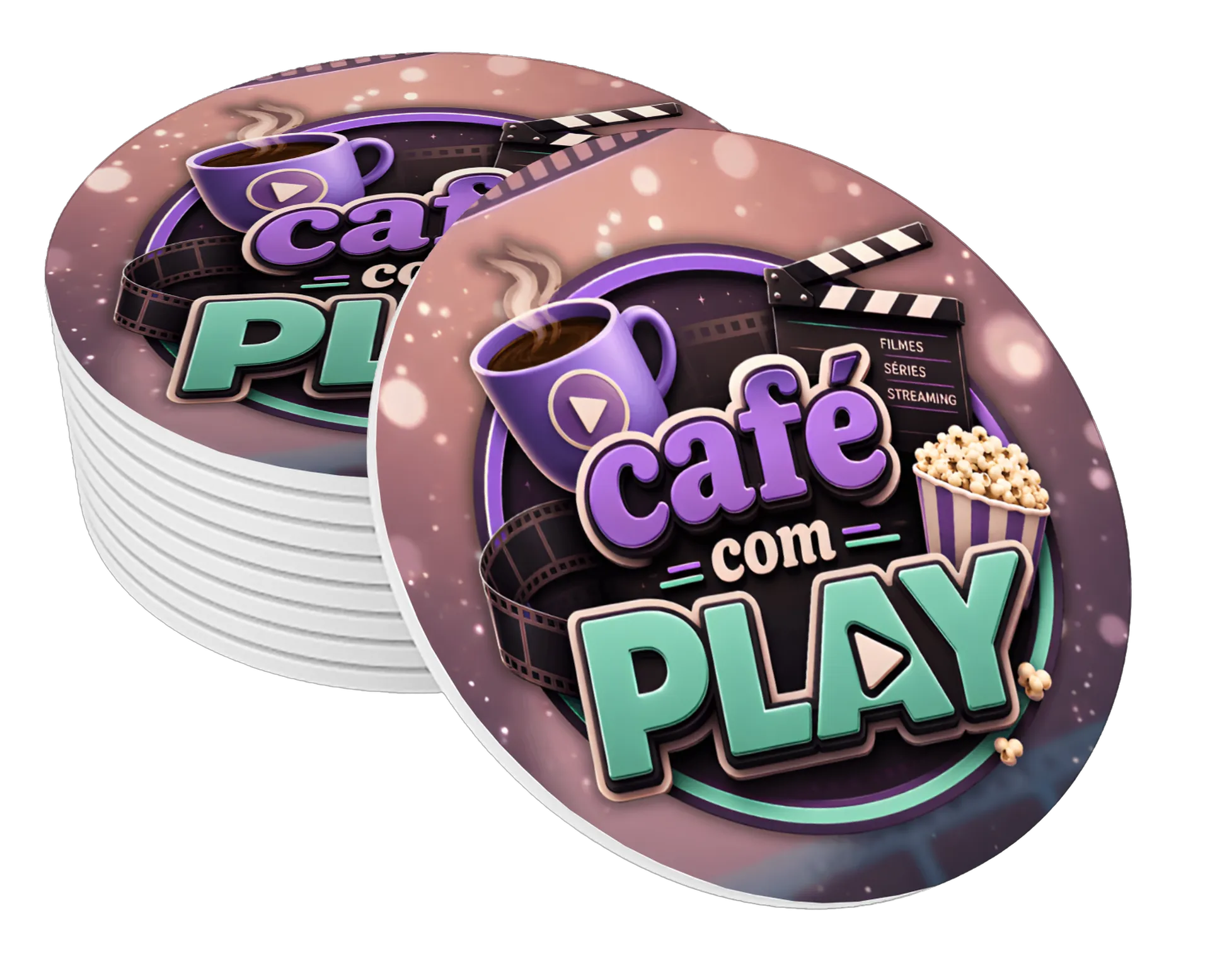 Porta-copo Café com Play Filmes e Séries MDF de Binho — imagem 1 de 3