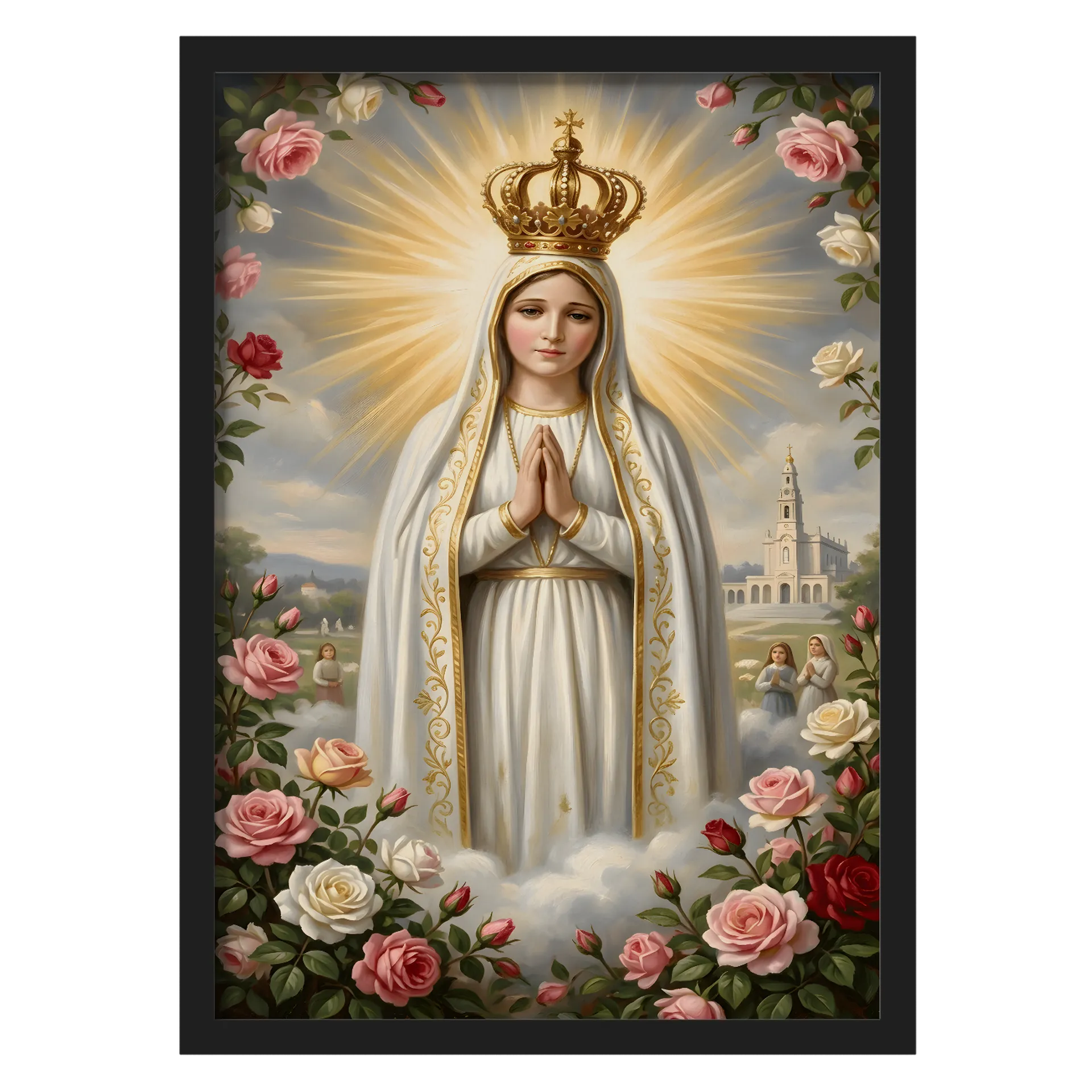 Quadro Nossa Senhora Coroada com Rosas A3 em MDF e Vidro de Coutinho Store — imagem 1 de 3