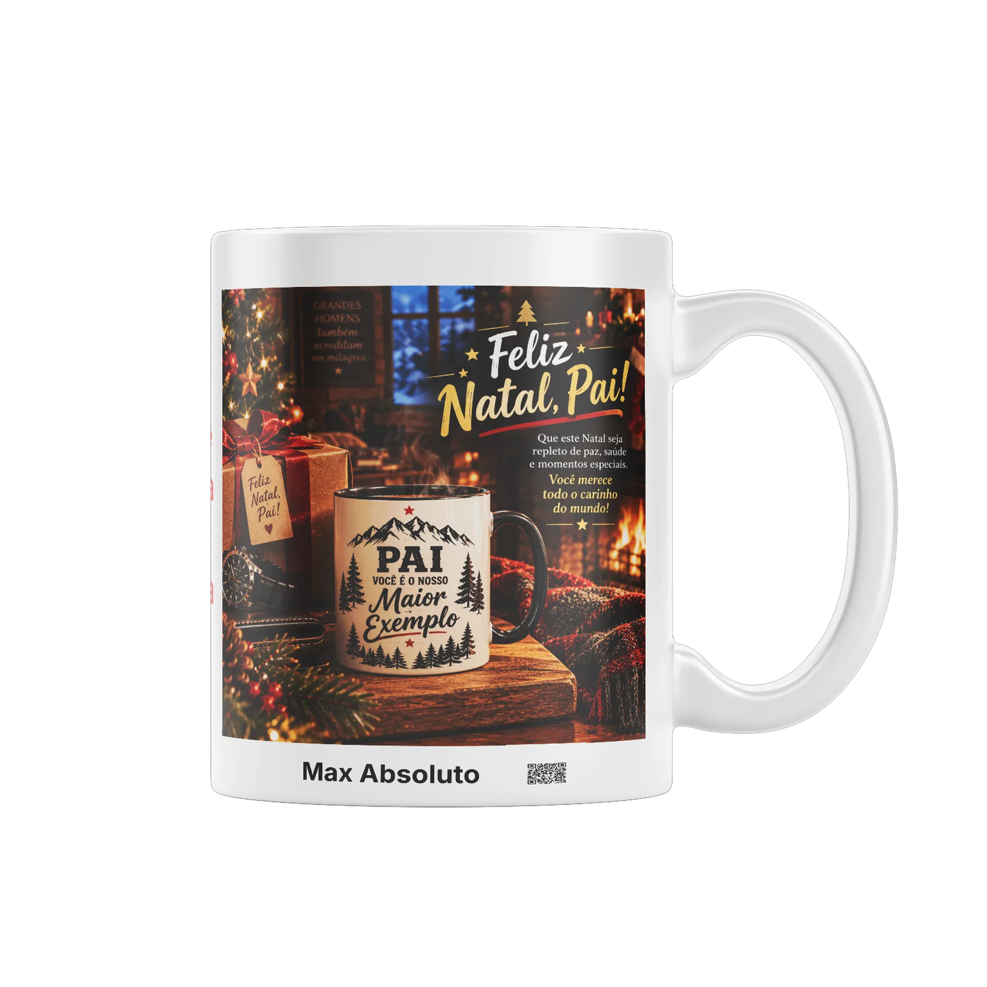 Caneca Feliz Natal Pai Estampa Tipográfica e Montanhas 325ml - Imagem 1