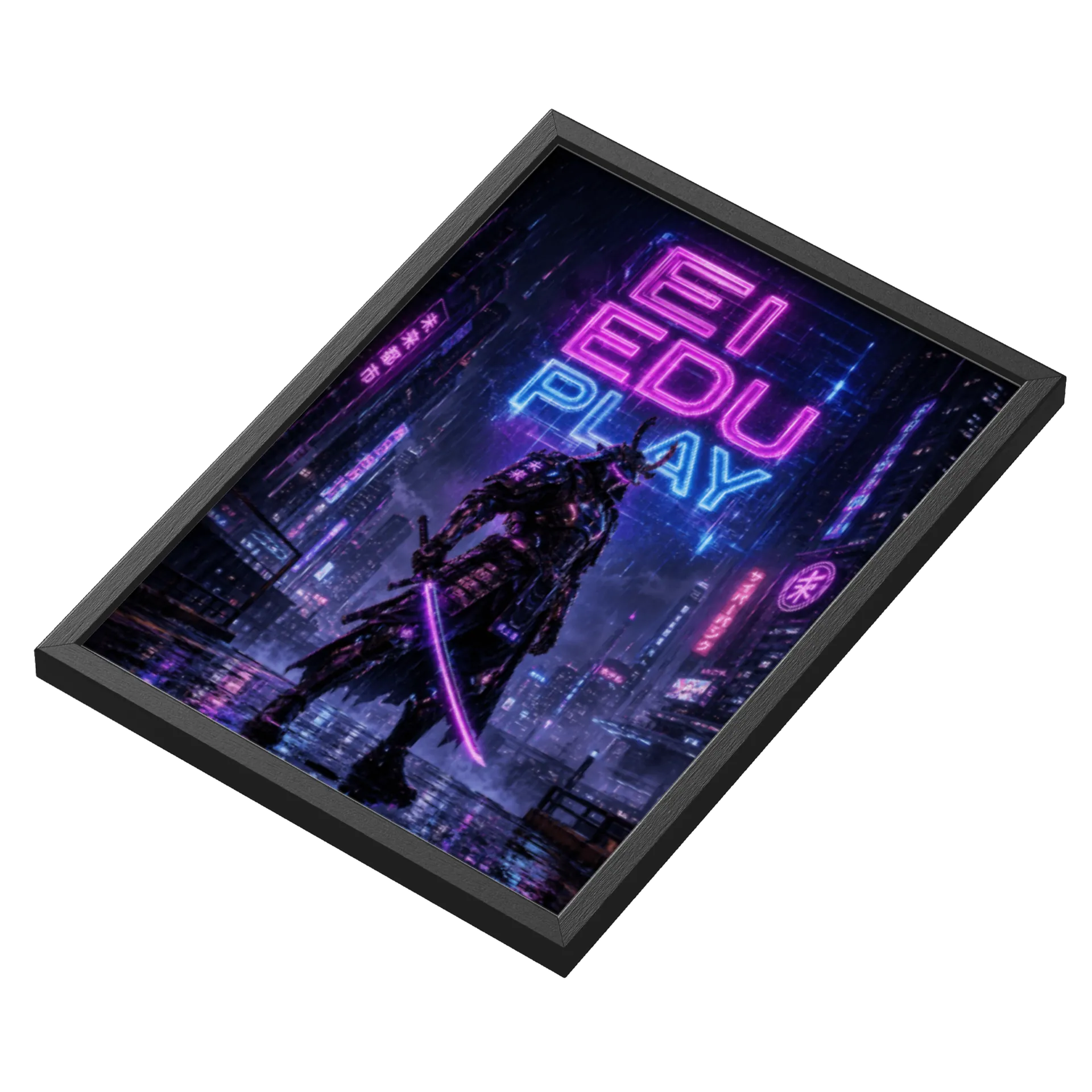 Quadro Samurai Neon Futurista A3 - Imagem 3
