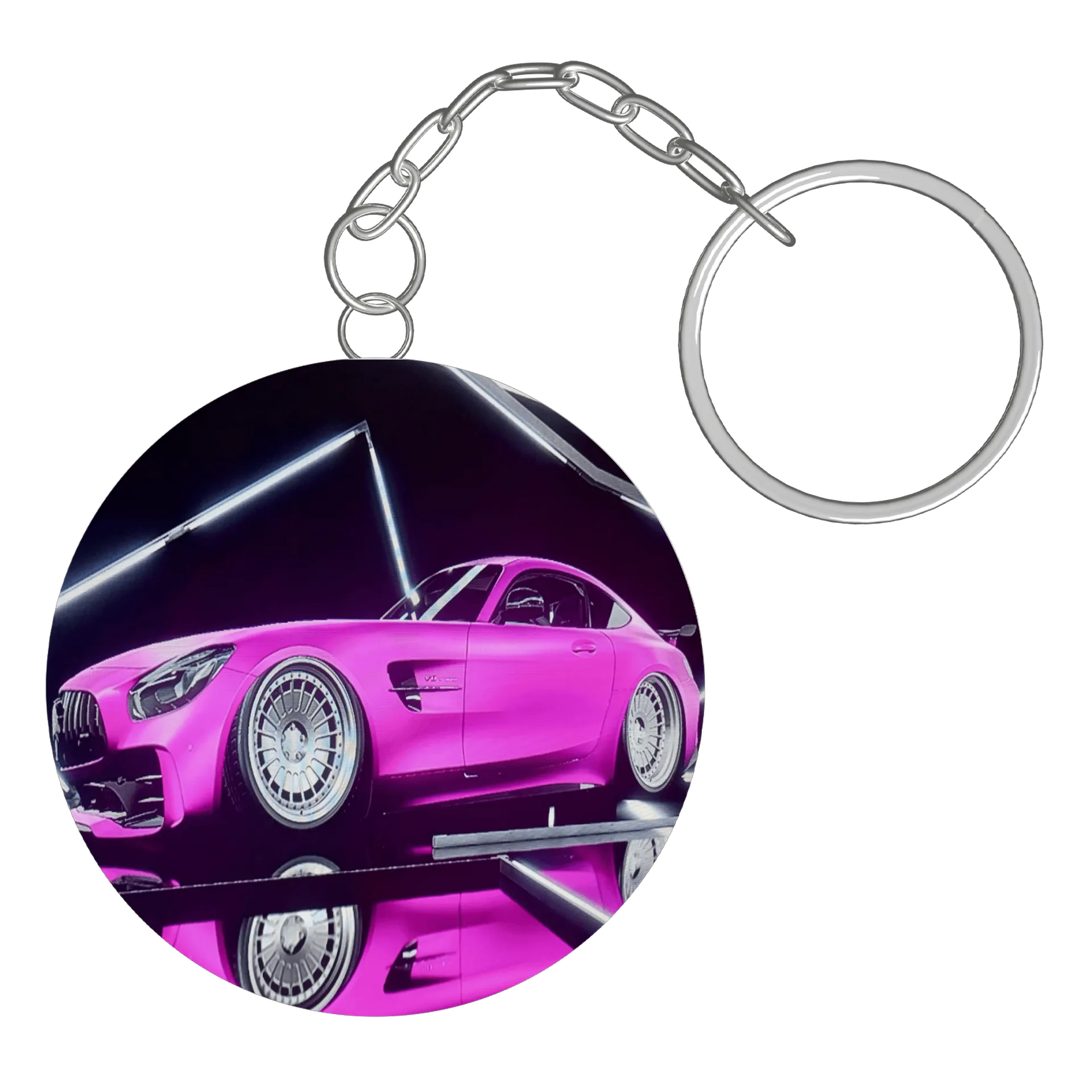 Chaveiro MDF Carro Rosa Esportivo Neon - Imagem 3
