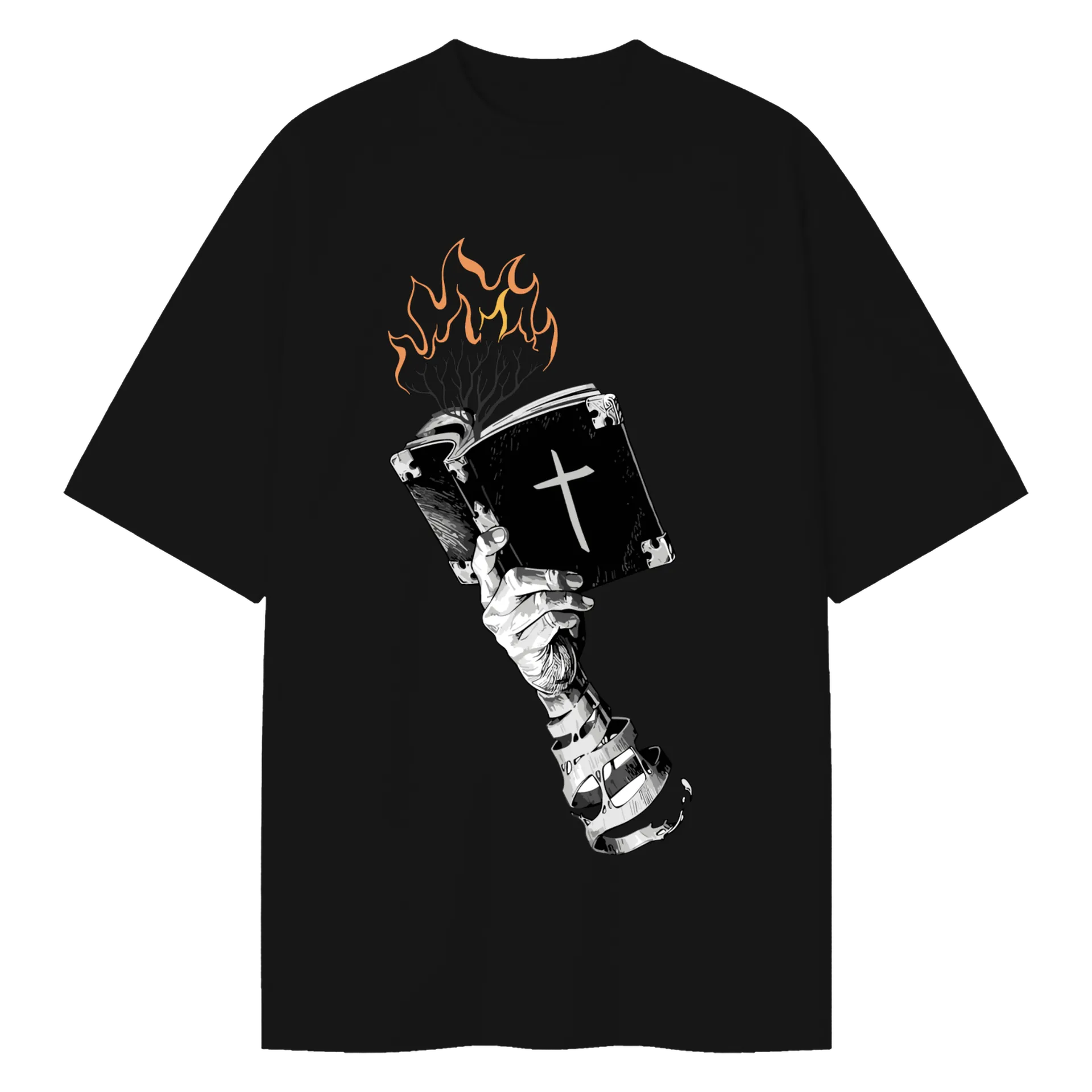 Camiseta Oversized Livro em Chamas Preto 100% Algodão - Imagem 1
