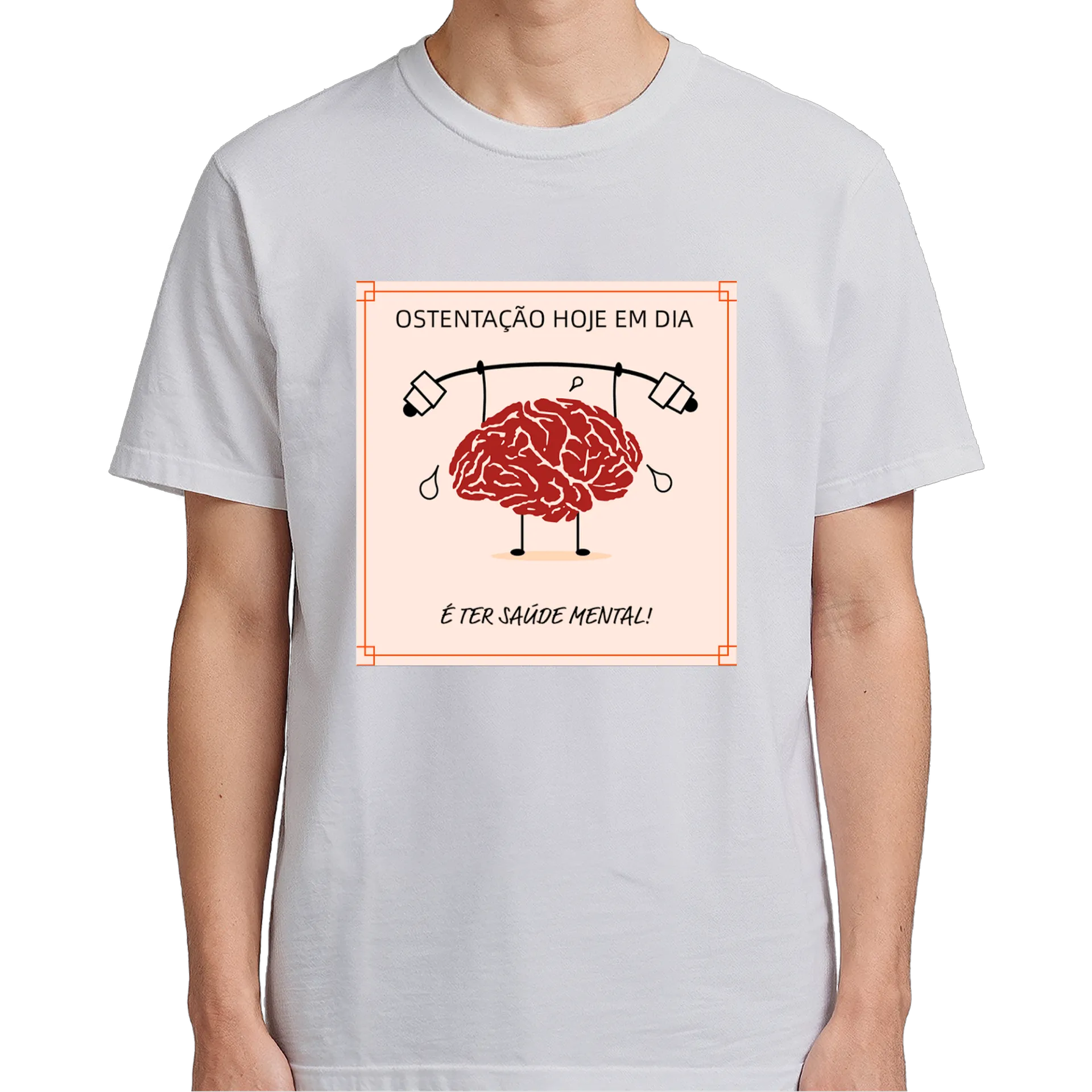 Camiseta Saúde Mental Cérebro Levantando Peso 100% Algodão - Imagem 5