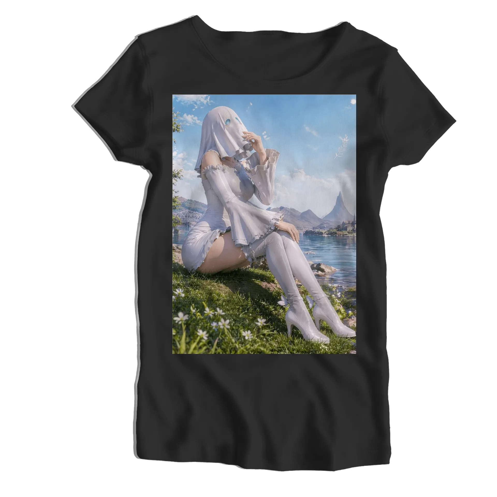 Camiseta Babylook Fantasma de Vestido Branco 100% Algodão - Imagem 1