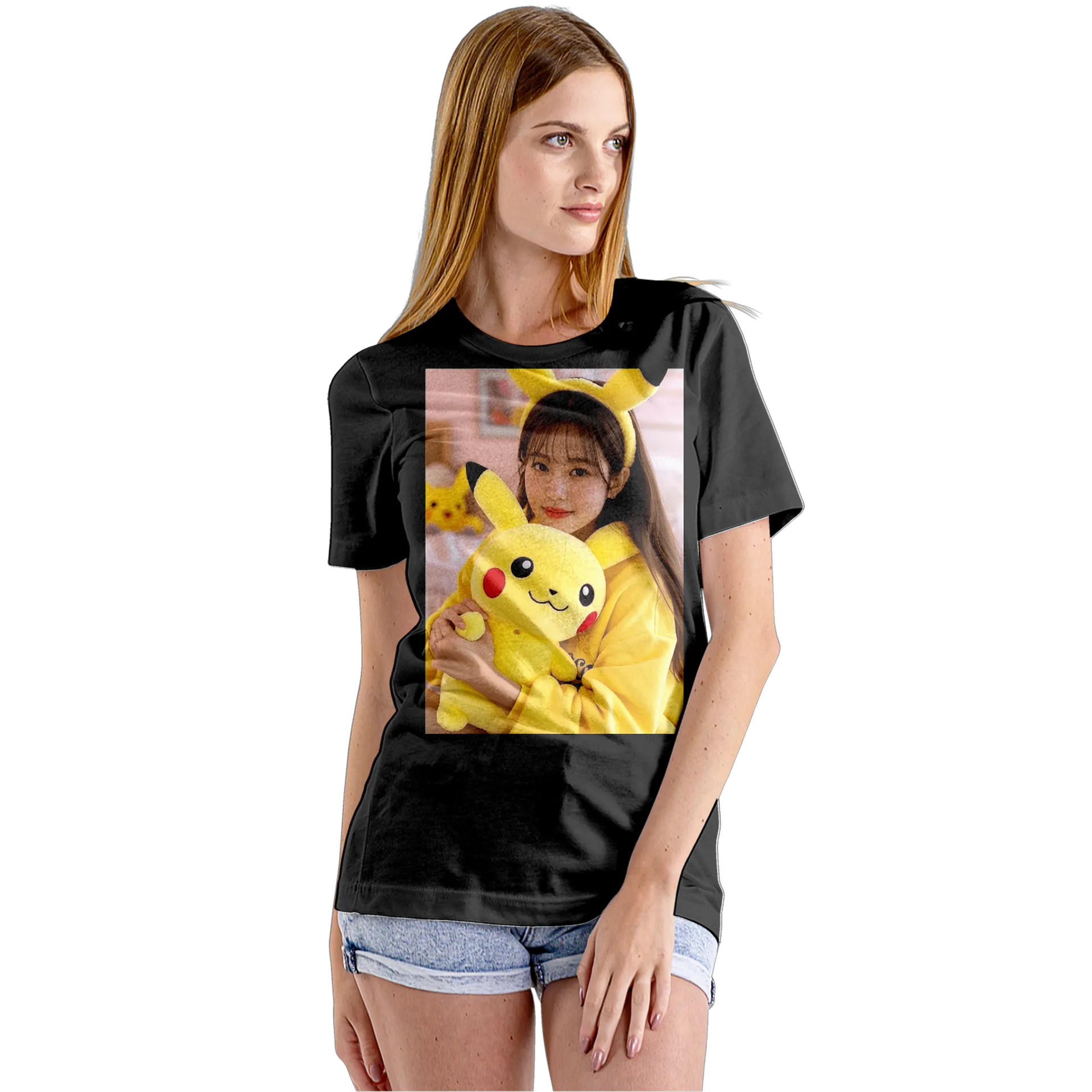 Camiseta Babylook Pikachu Pelúcia Amarela 100% Algodão - Imagem 5