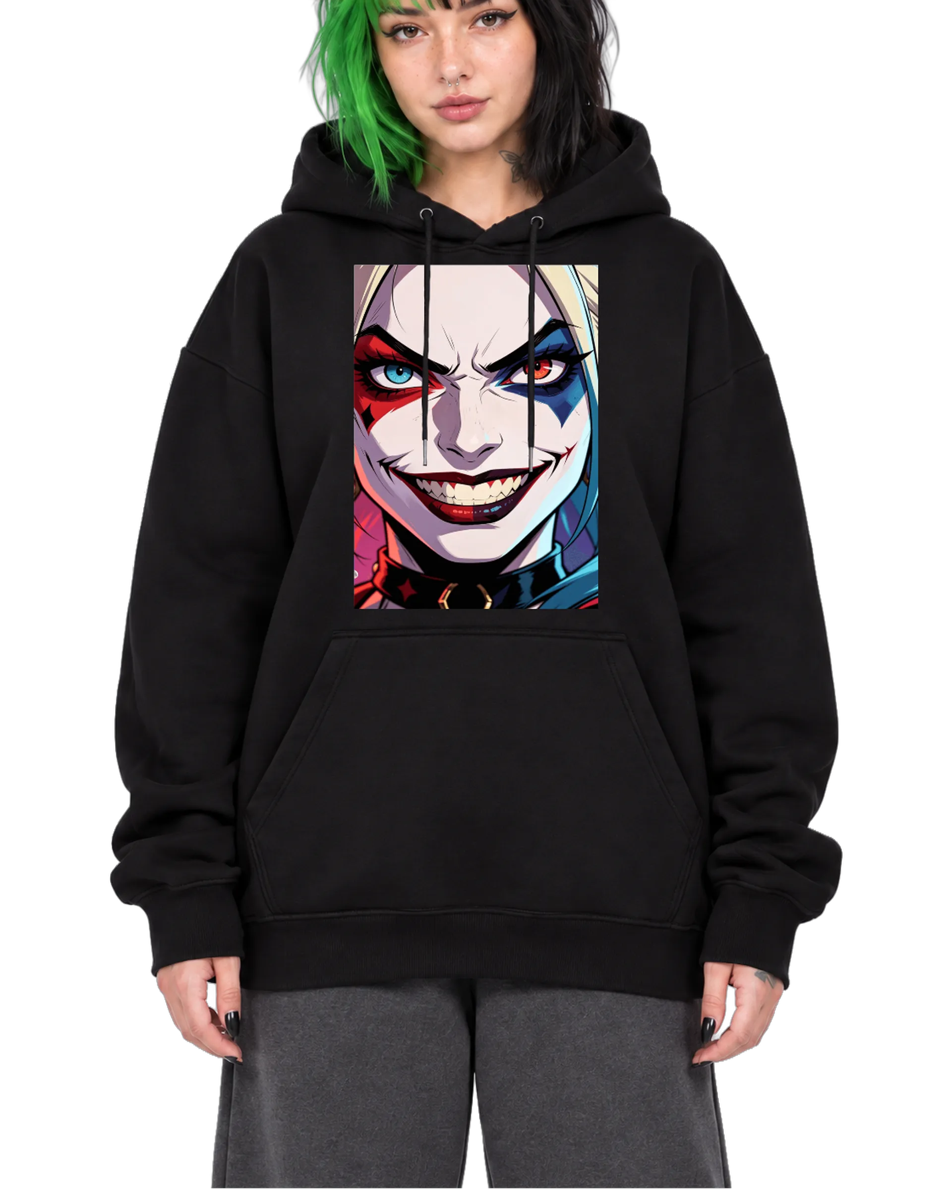 Blusa Moletom Canguru Arlequina Estilo Anime Colorida - Imagem 1