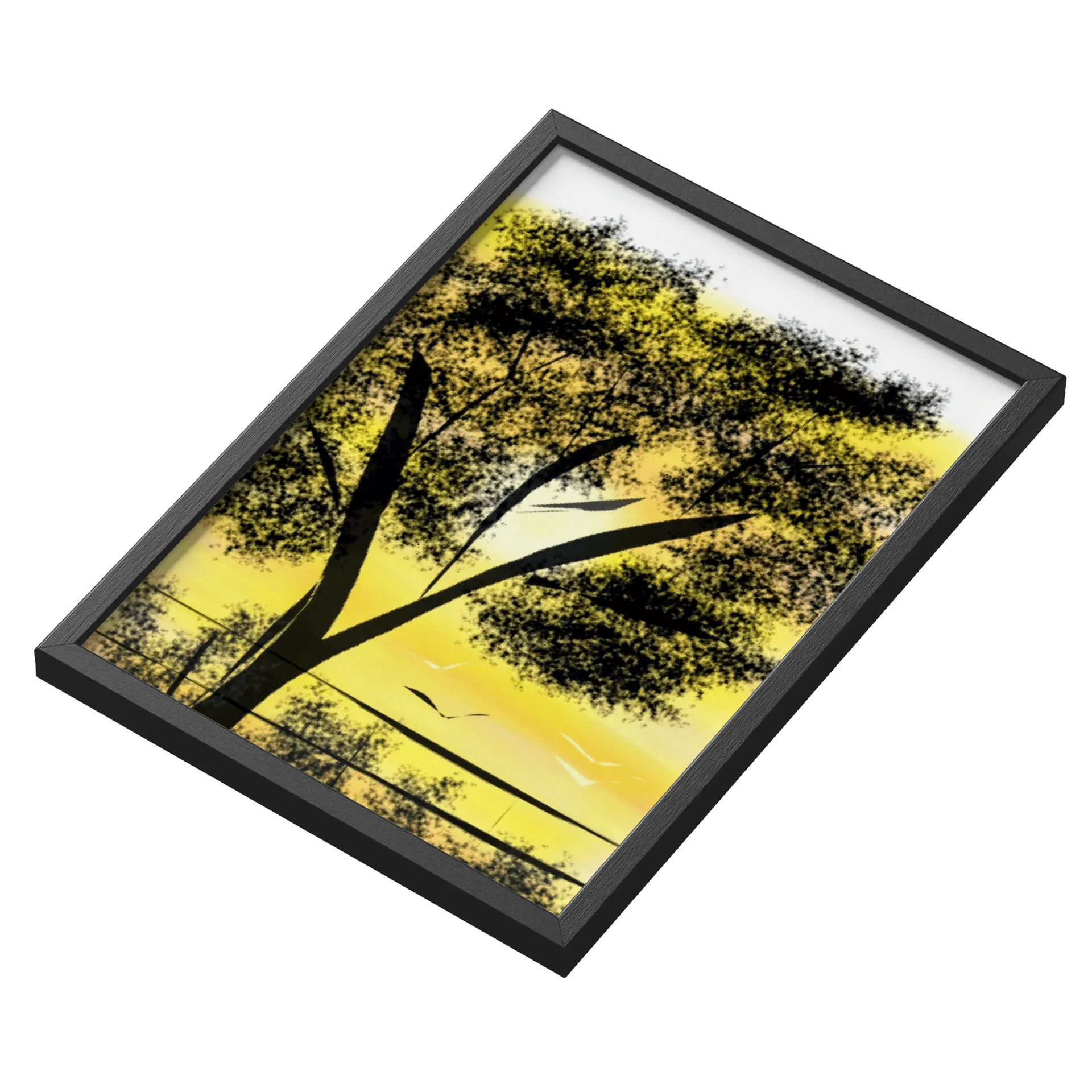 Quadro Paisagem Abstrata Árvores Pretas Amarelas A3 - Imagem 3