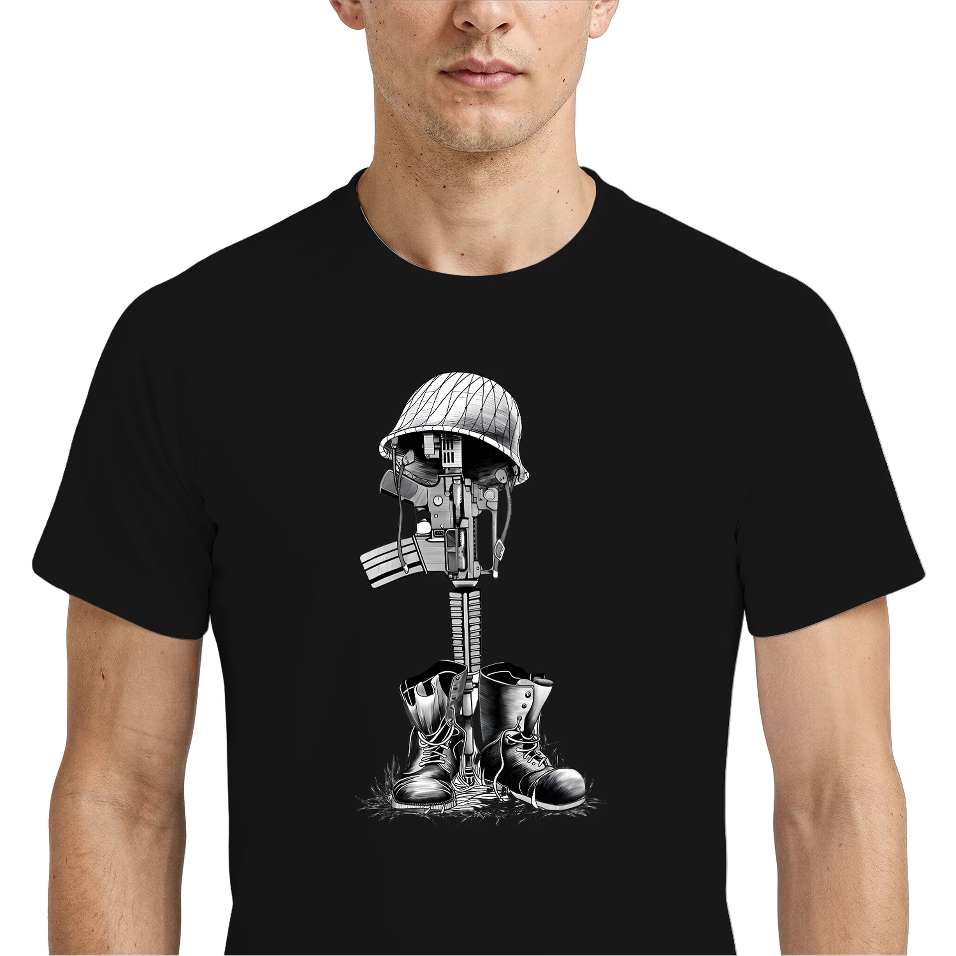 Camiseta Dry Fit Capacete e Botas de Soldado Monocromática - Imagem 4