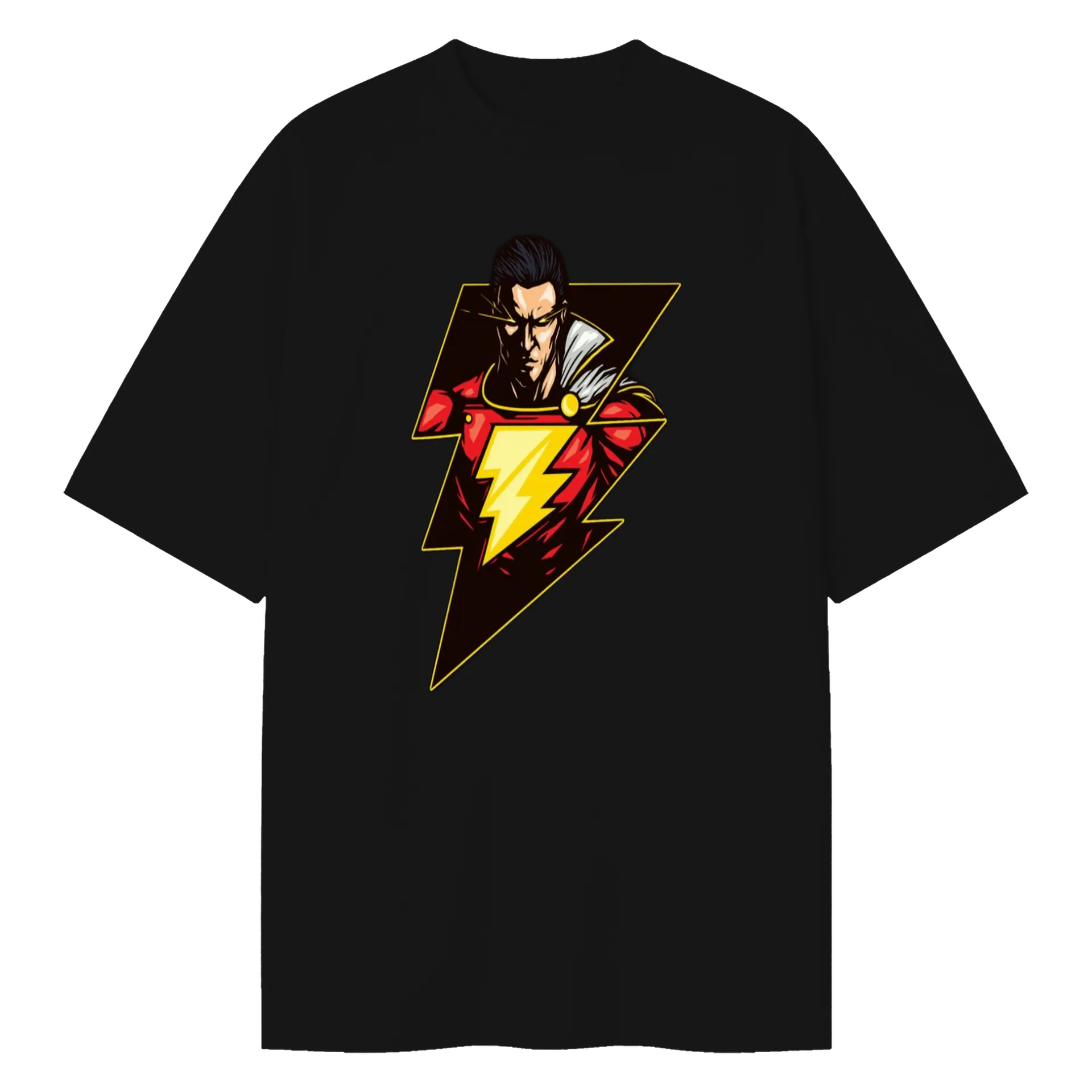 Camiseta Oversized Super-herói Estilo Cartoon Preto - Imagem 1