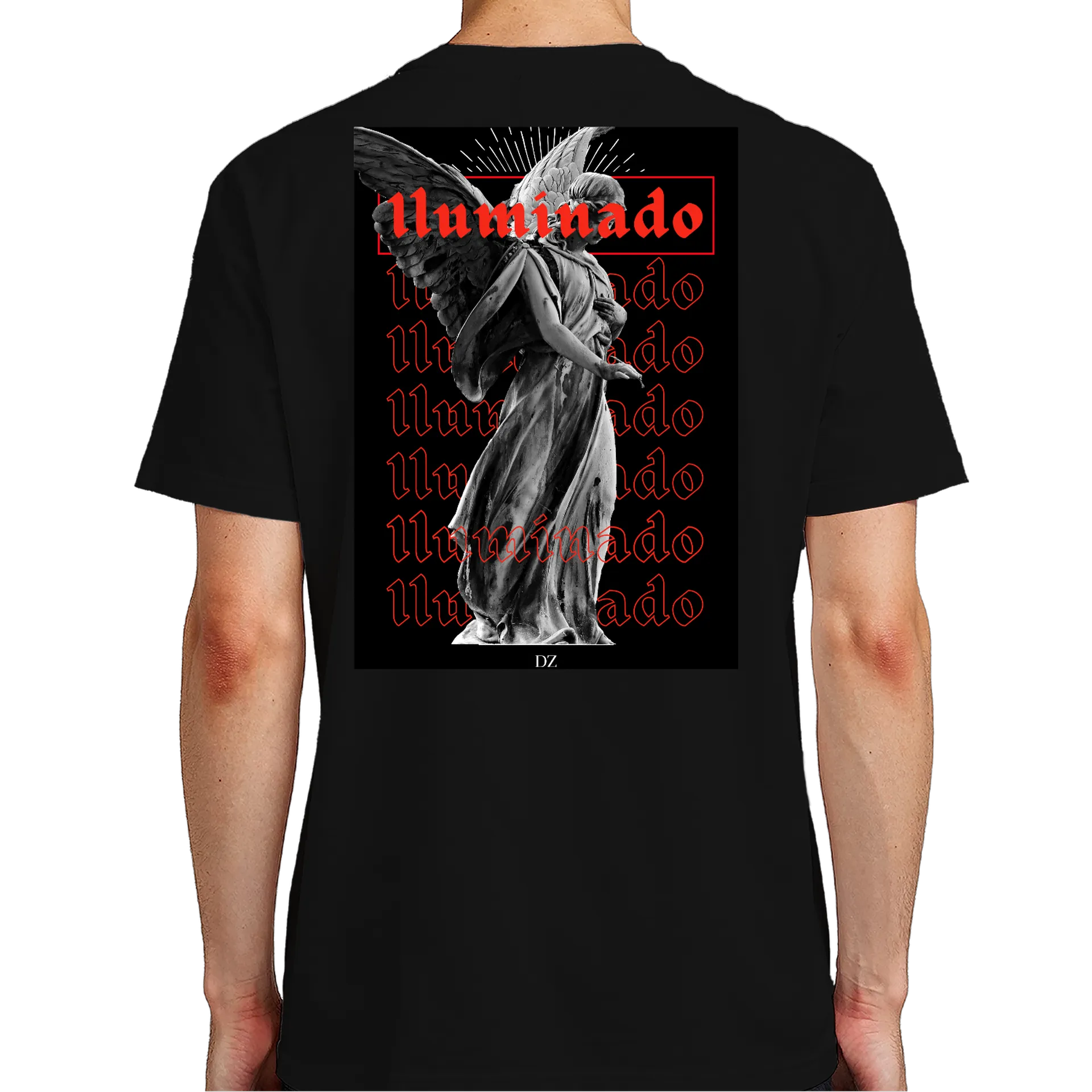 Camiseta Unminado Anjo Estátua Preto e Vermelho 100% Algodão - Imagem 6