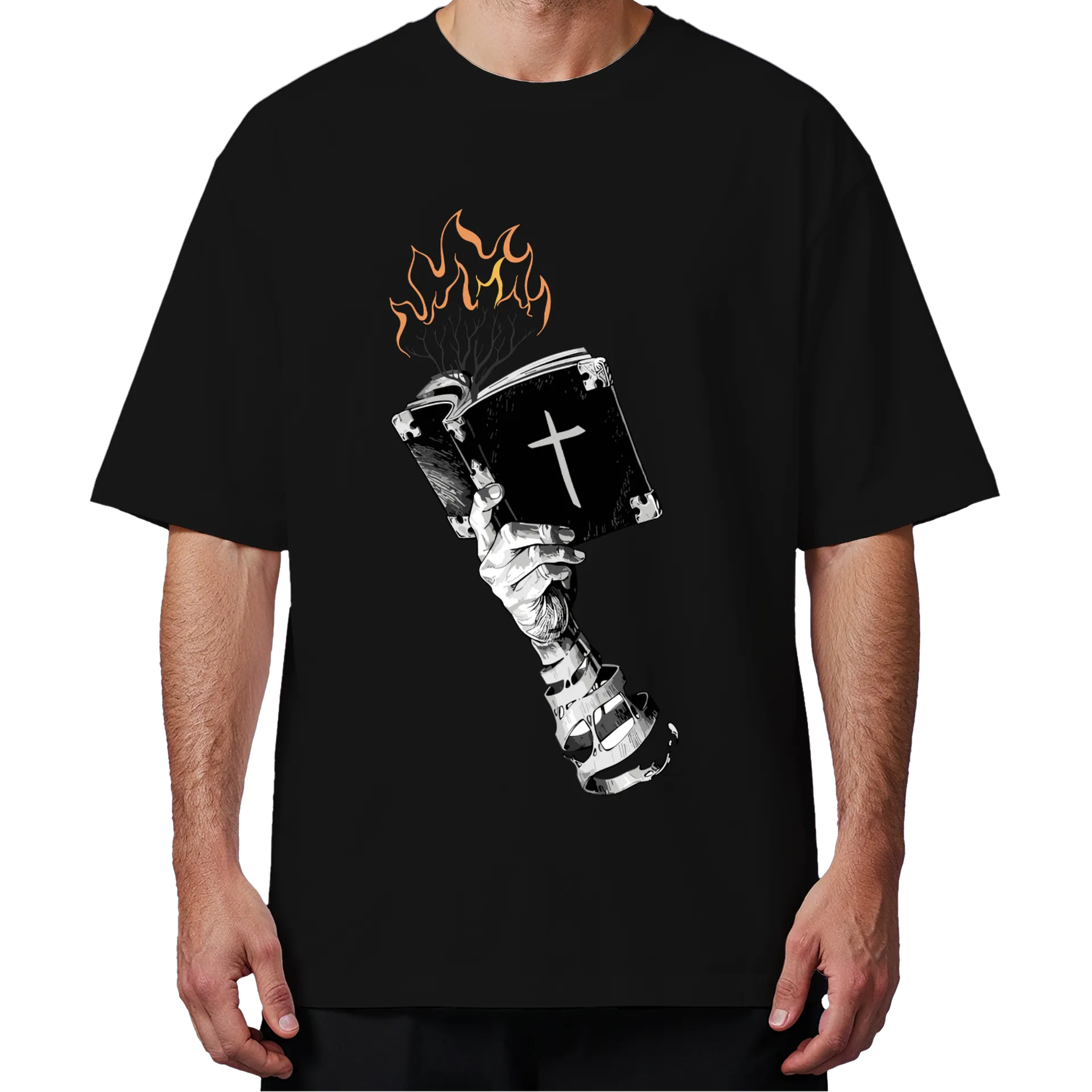 Camiseta Oversized Livro em Chamas Preto 100% Algodão - Imagem 4