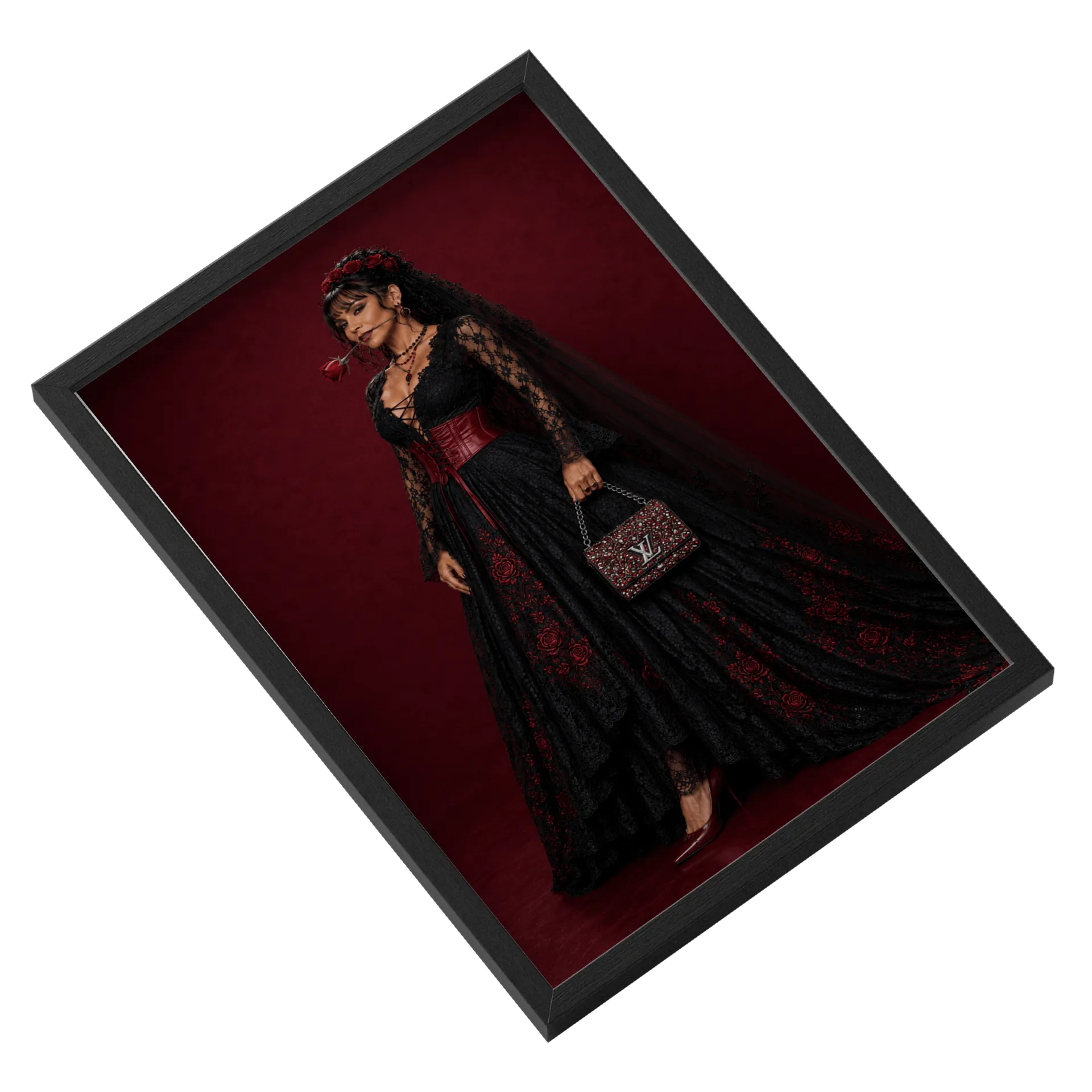 Quadro Gothic Diva Rosas Vermelhas A3 MDF e Vidro - Imagem 2