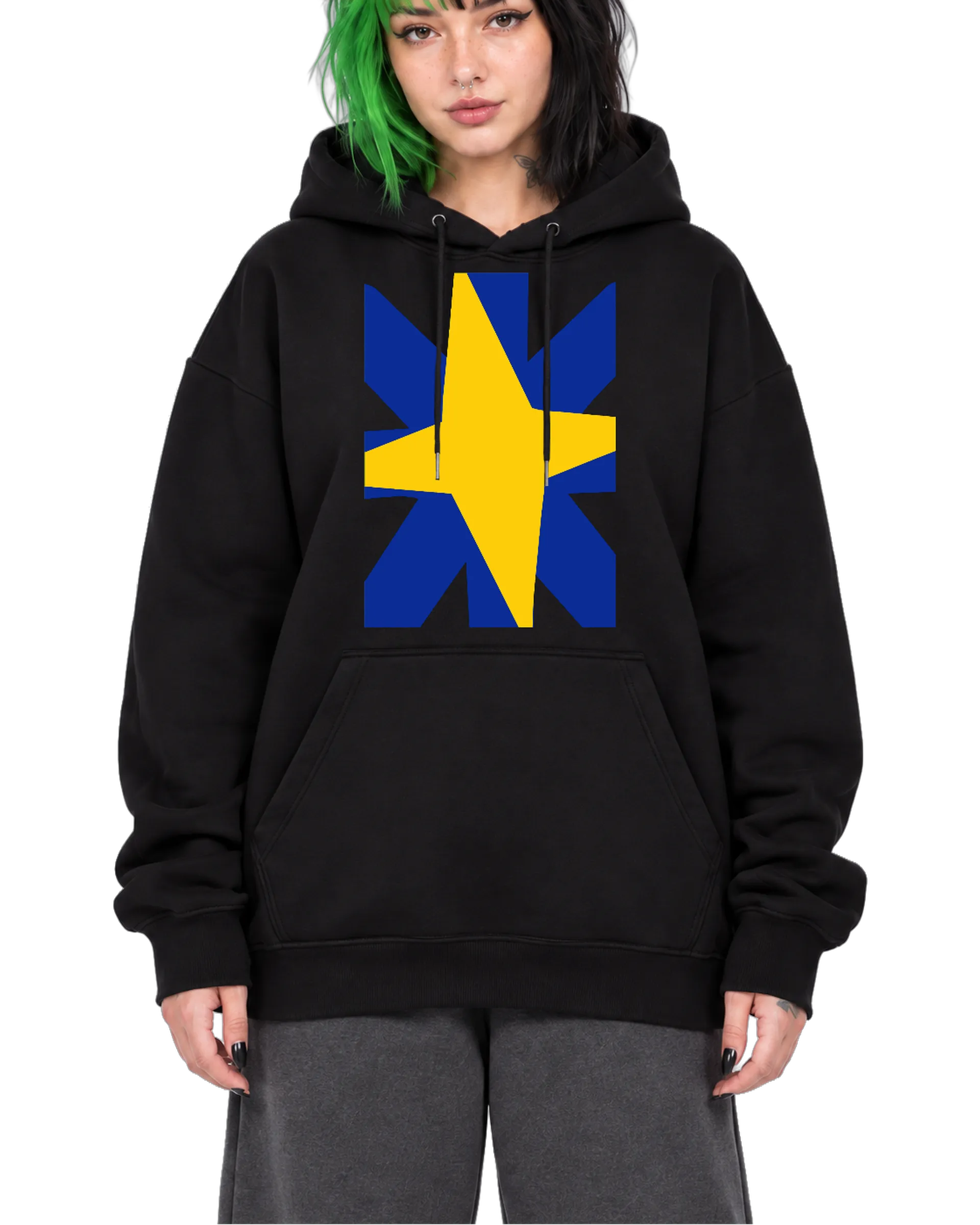 Blusa Moletom Canguru Estampa Estrela Azul e Amarela - Imagem 3