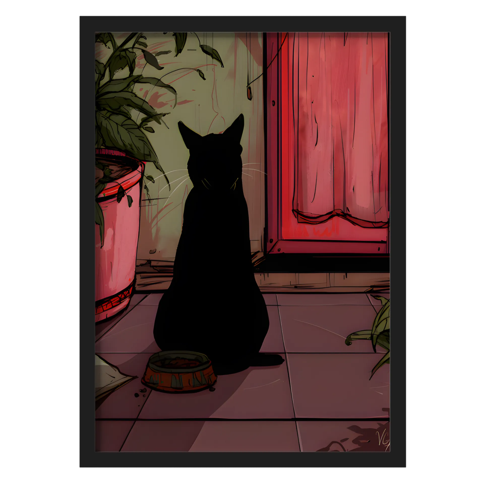 Quadro Silhueta Gato Preto no Quintal A3 MDF e Vidro de Luiz — imagem 1 de 3