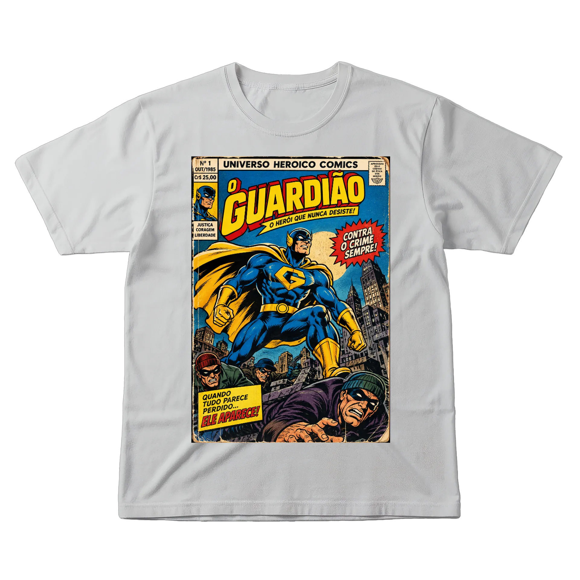 Camiseta Guardião Herói em Estilo Quadrinhos Vintage 100% - Imagem 1