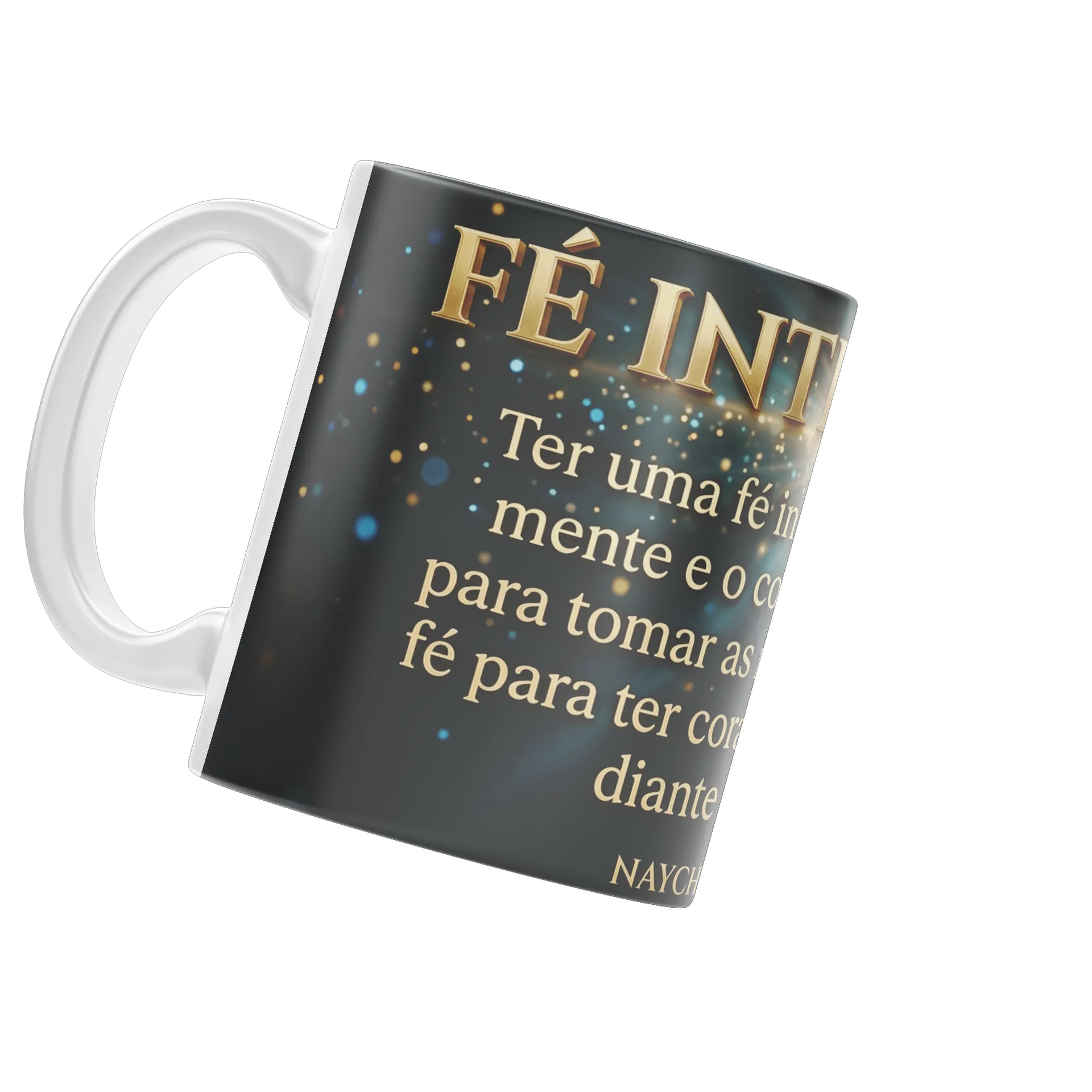 Caneca Fé Inteligente Estampa Tipográfica Dourada 325ml - Imagem 1