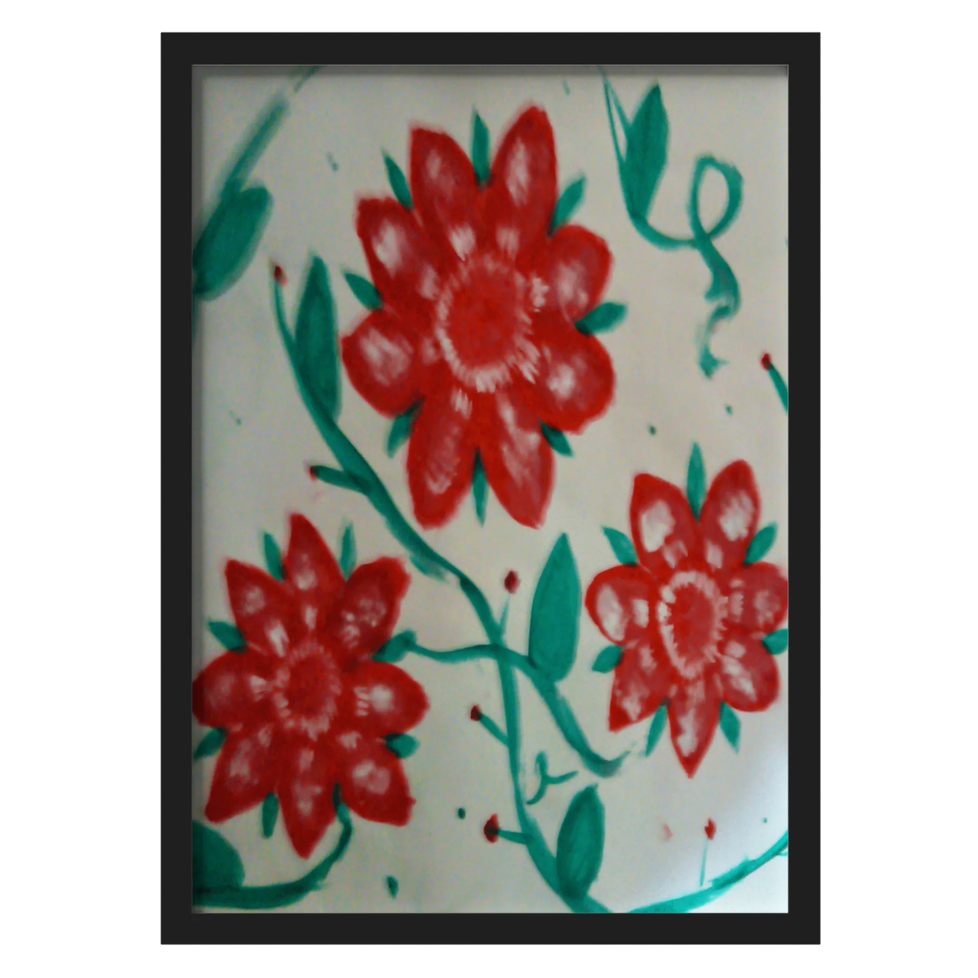 Quadro Flores Vermelhas e Folhagem Verde Floral A3 - Imagem 1