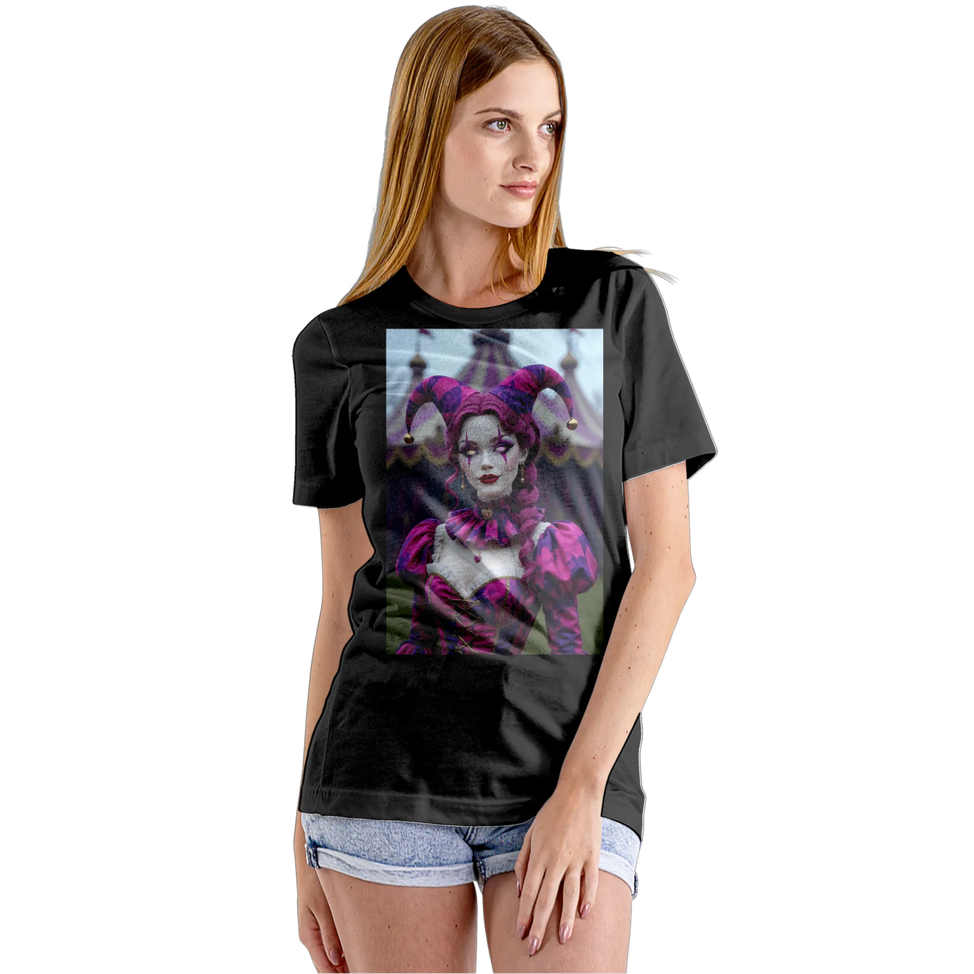 Camiseta Babylook Arlequina de Cabelo Rosa 100% Algodão - Imagem 5