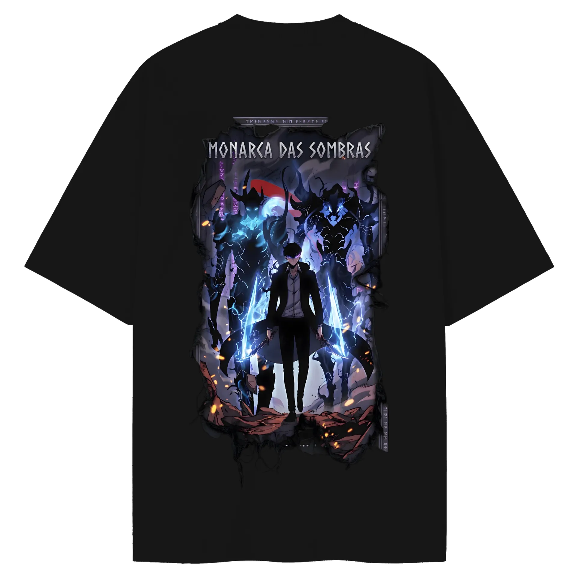 Camiseta Oversized Monarca das Sombras Estilo Anime Azul e - Imagem 2