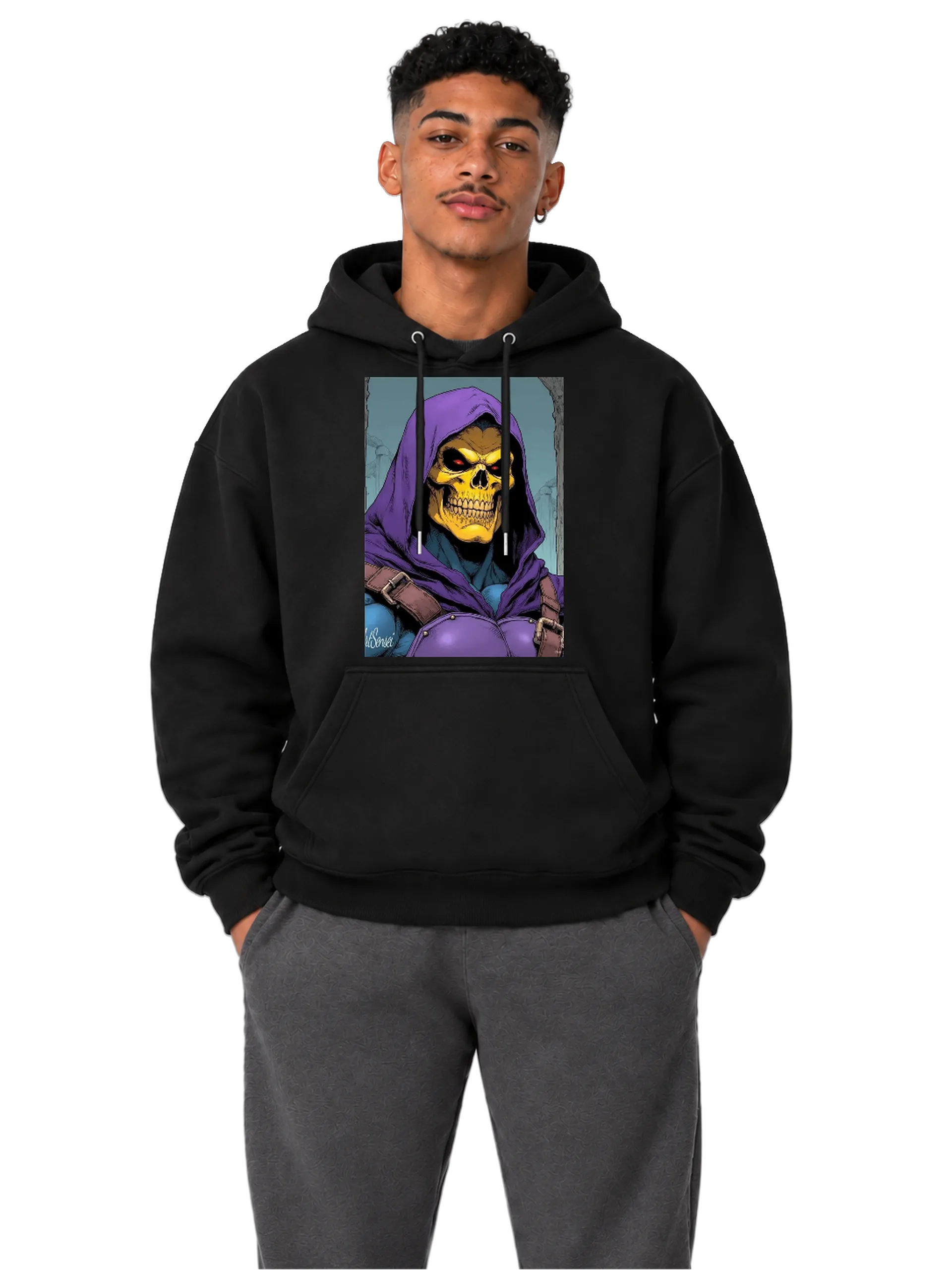 Blusa Moletom Canguru Caveira de Capuz Estilo Quadrinhos - Imagem 3