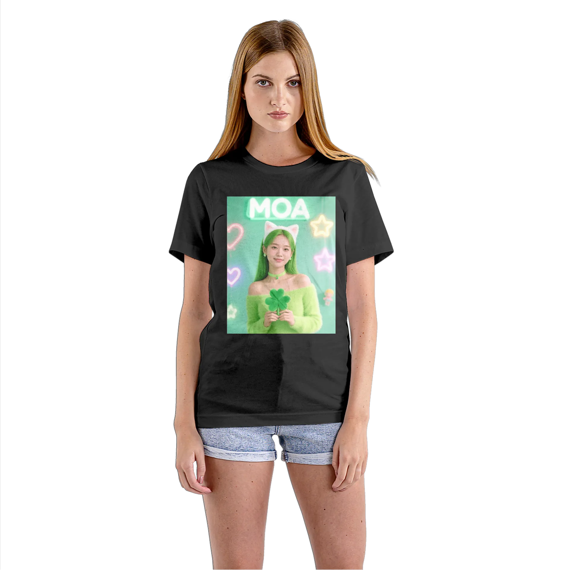 Camiseta Babylook Mulher com Trevo e Orelhas de Gato 100% - Imagem 3