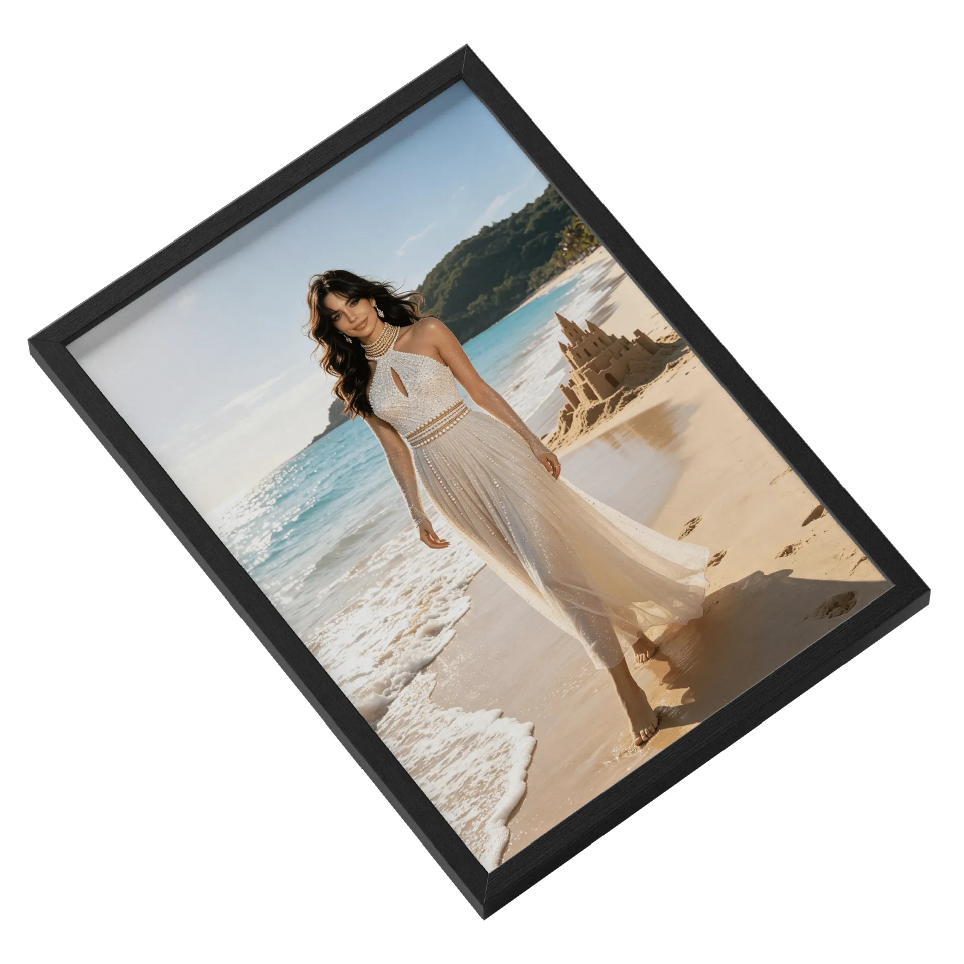 Quadro Mulher Praia Brilhante White A3 com Vidro MDF e Vidro - Imagem 2