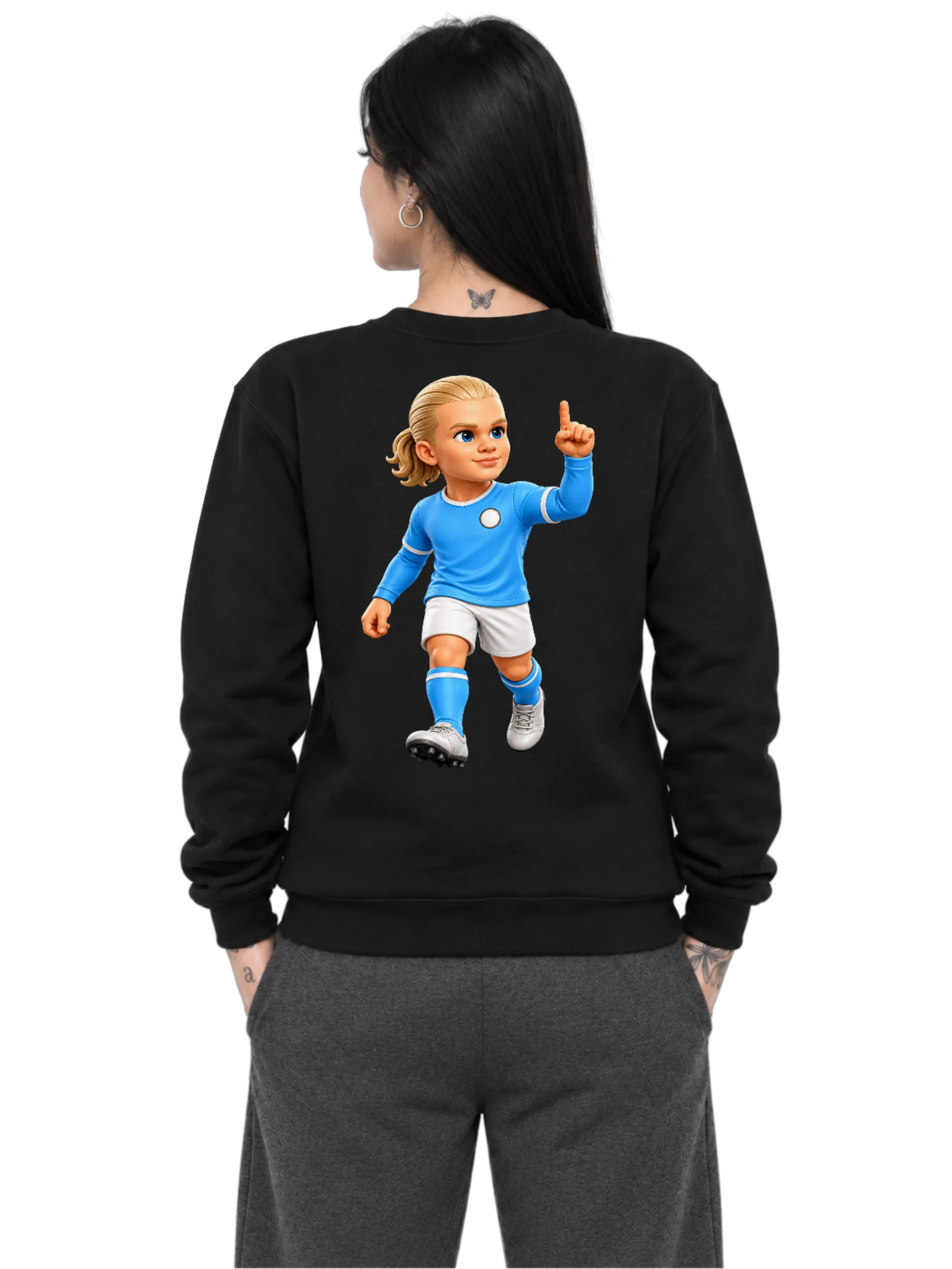 Suéter Moletom Jogadora de Futebol Estilo Cartoon Preto - Imagem 2