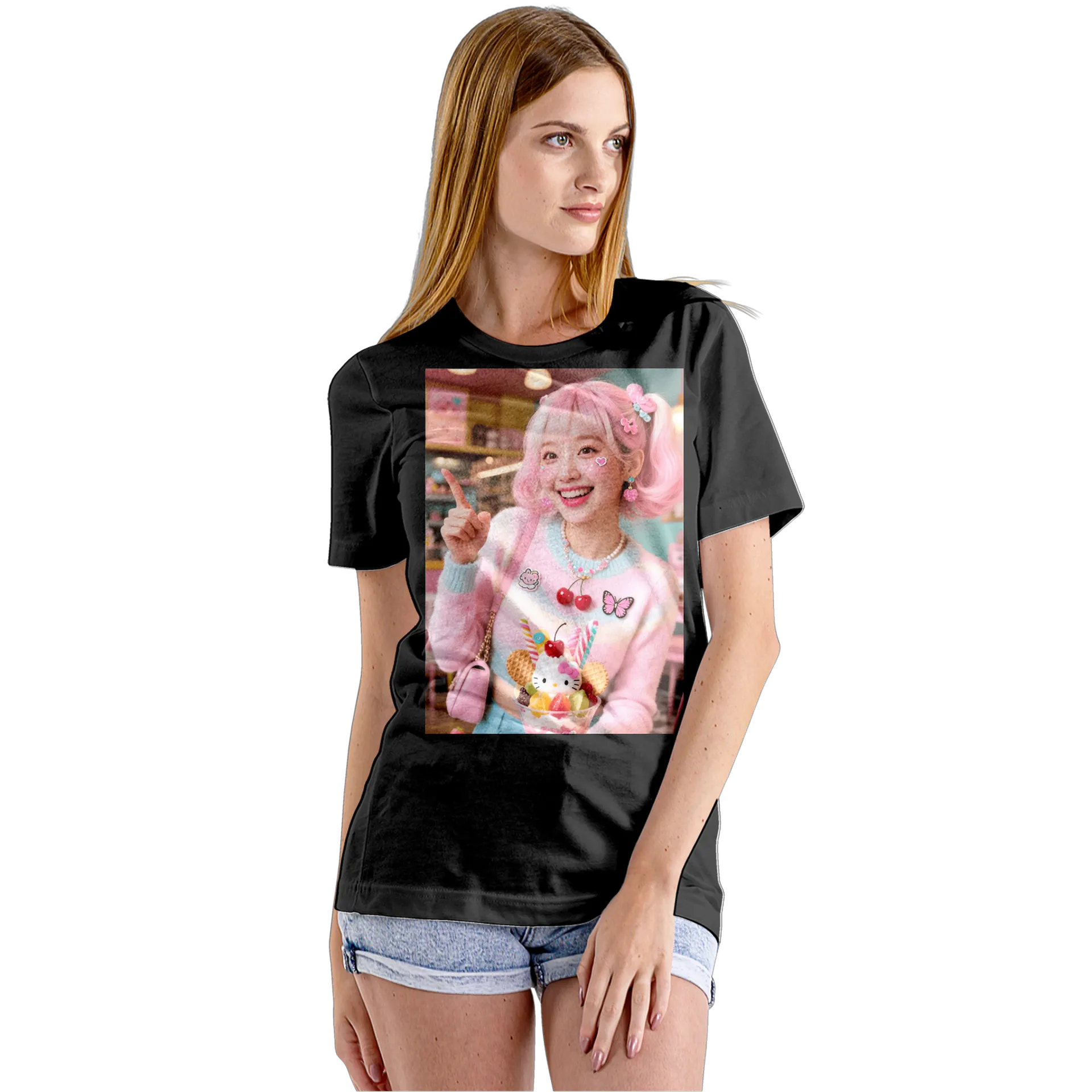 Camiseta Babylook Hello Kitty Sundae Colorido 100% Algodão - Imagem 5
