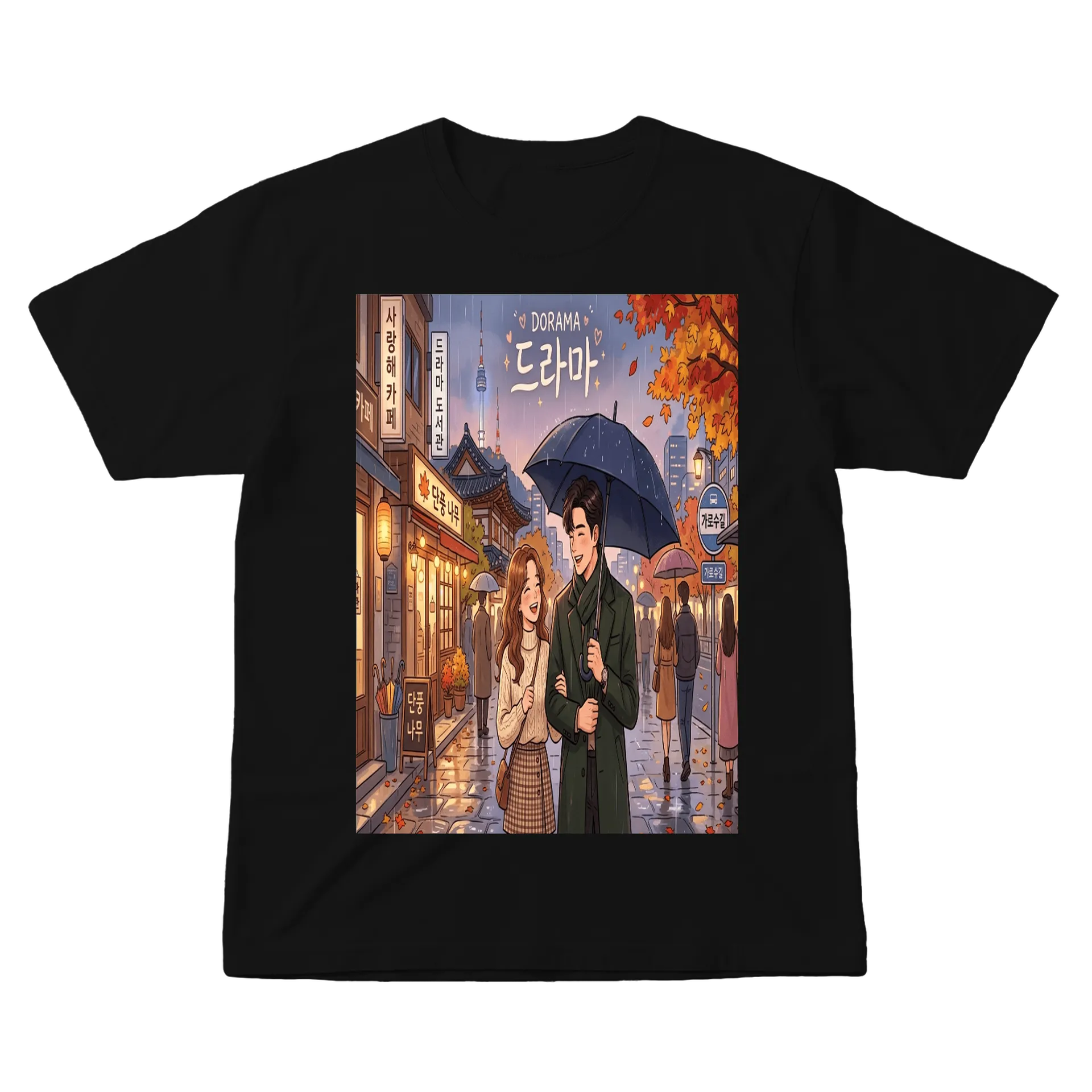 Camiseta Casal em Seul Estilo Ilustração Coreana 100% - Imagem 1