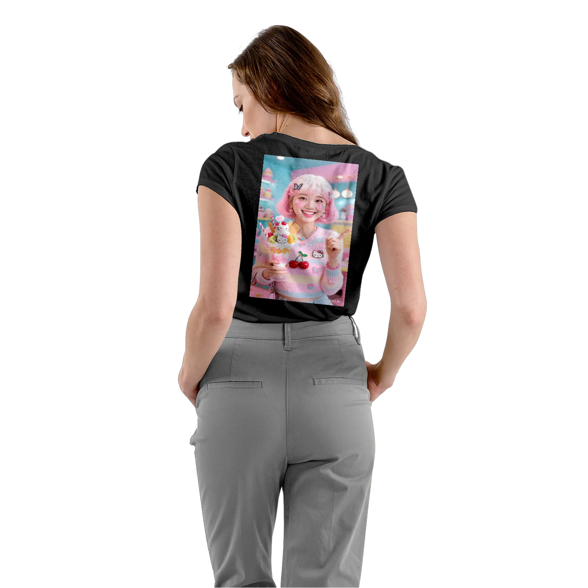 Camiseta Babylook Hello Kitty Cerejas e Borboletas 100% - Imagem 4