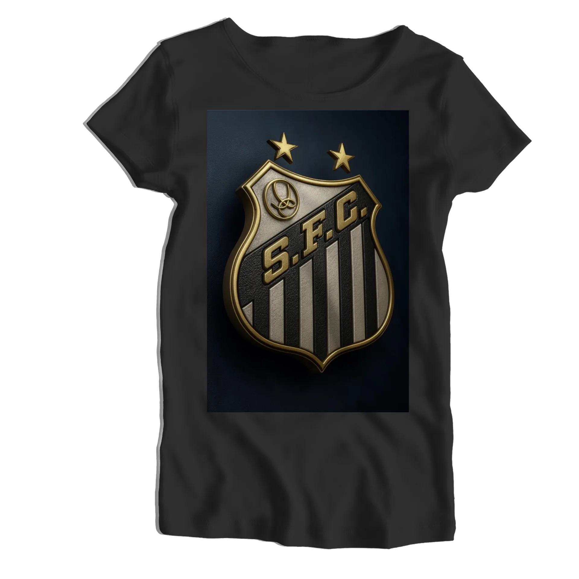 Camiseta Babylook Escudo S.F.C. Listras Preto e Branco - Imagem 1