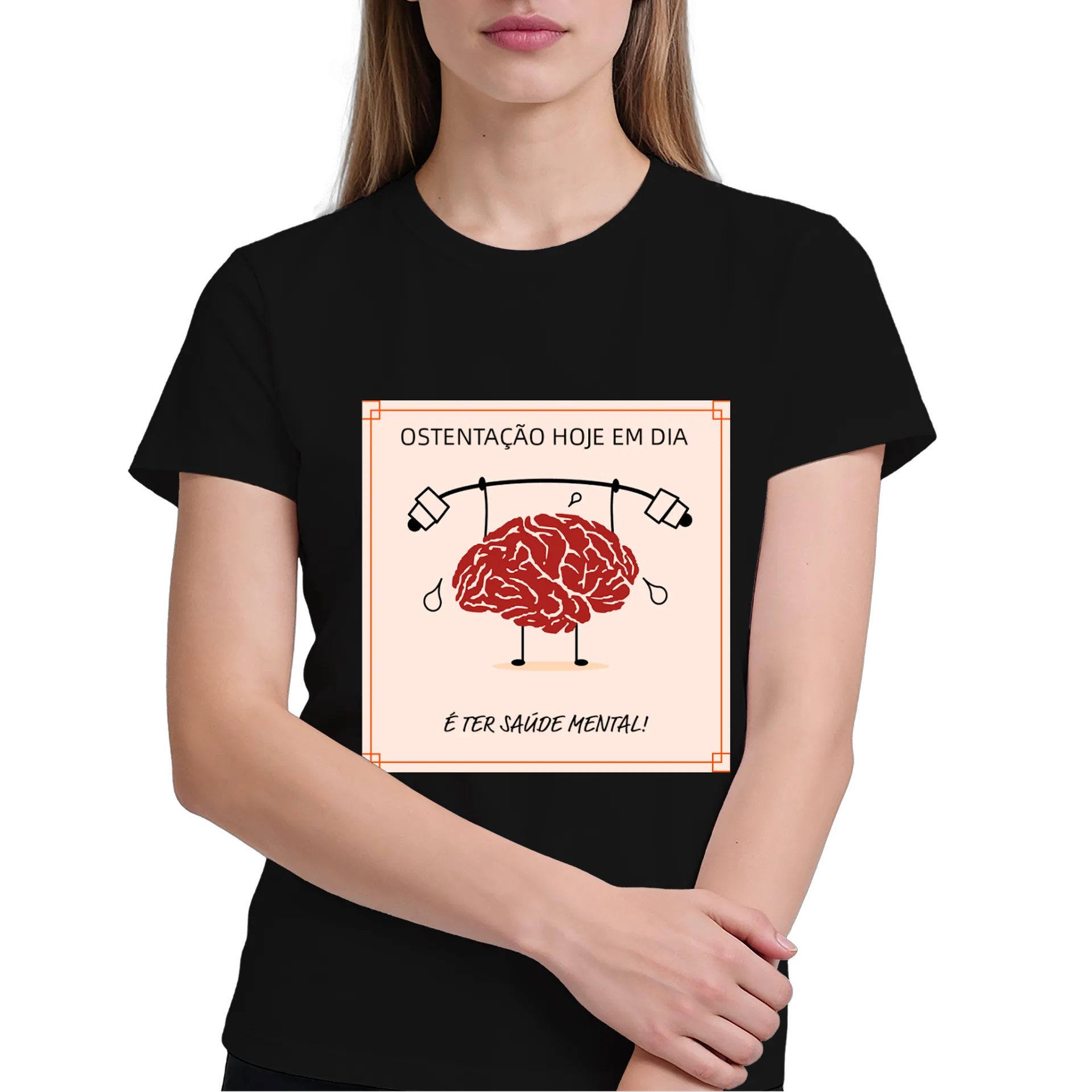 Camiseta Saúde Mental Cérebro Levantando Peso 100% Algodão - Imagem 4