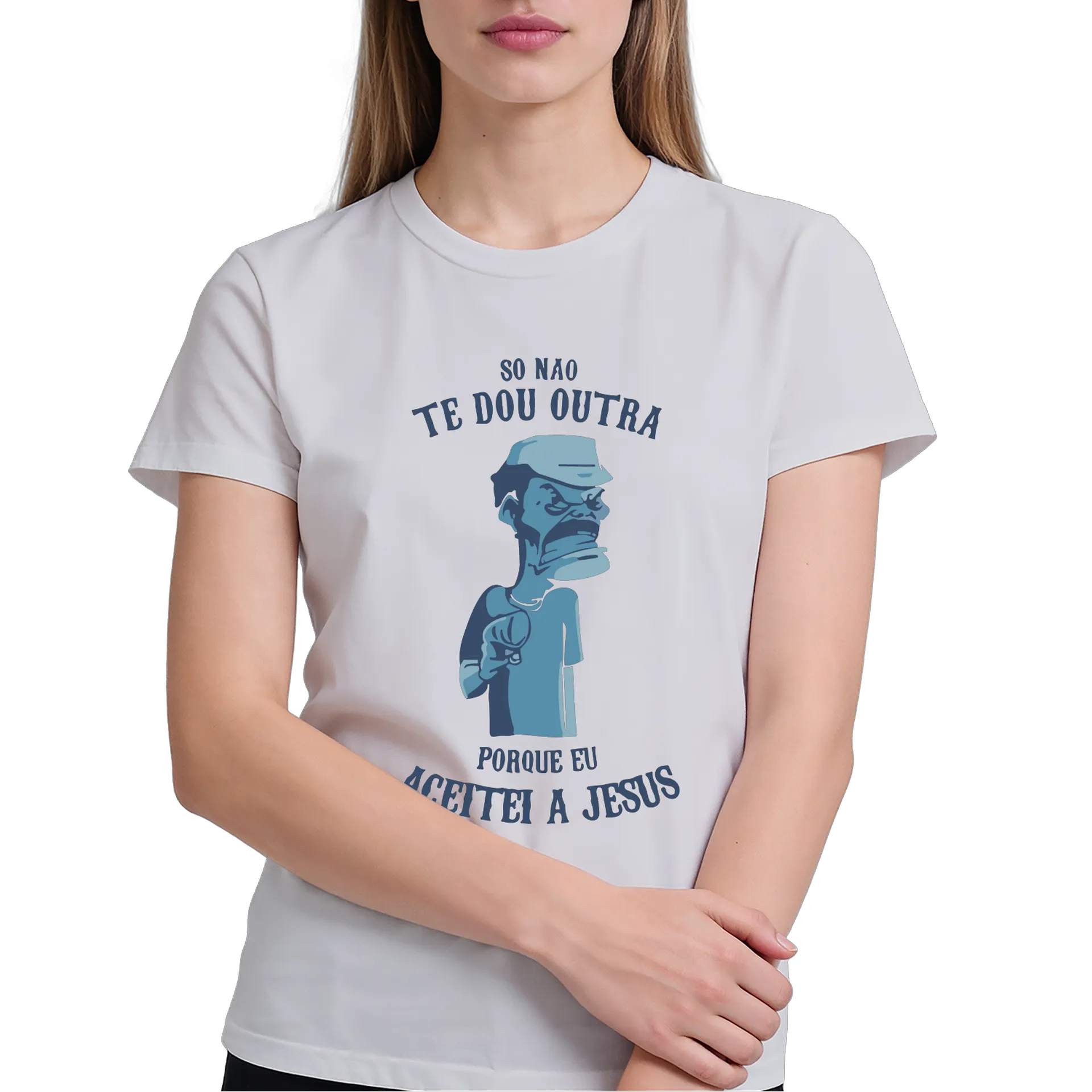 Camiseta Estampa Humorística Aceitei a Jesus 100% Algodão - Imagem 4