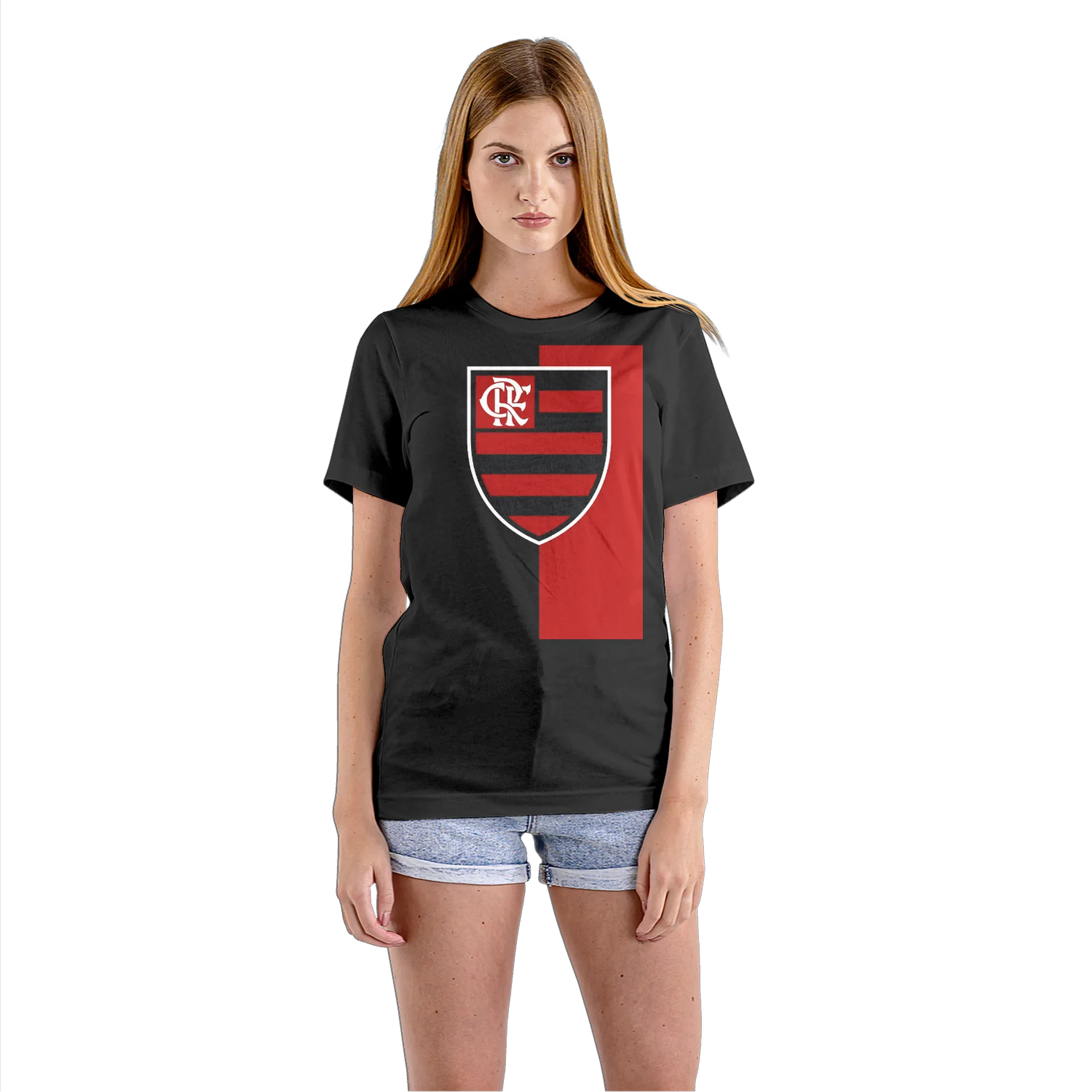 Camiseta Babylook Escudo CRF Vermelho e Preto 100% Algodão - Imagem 3