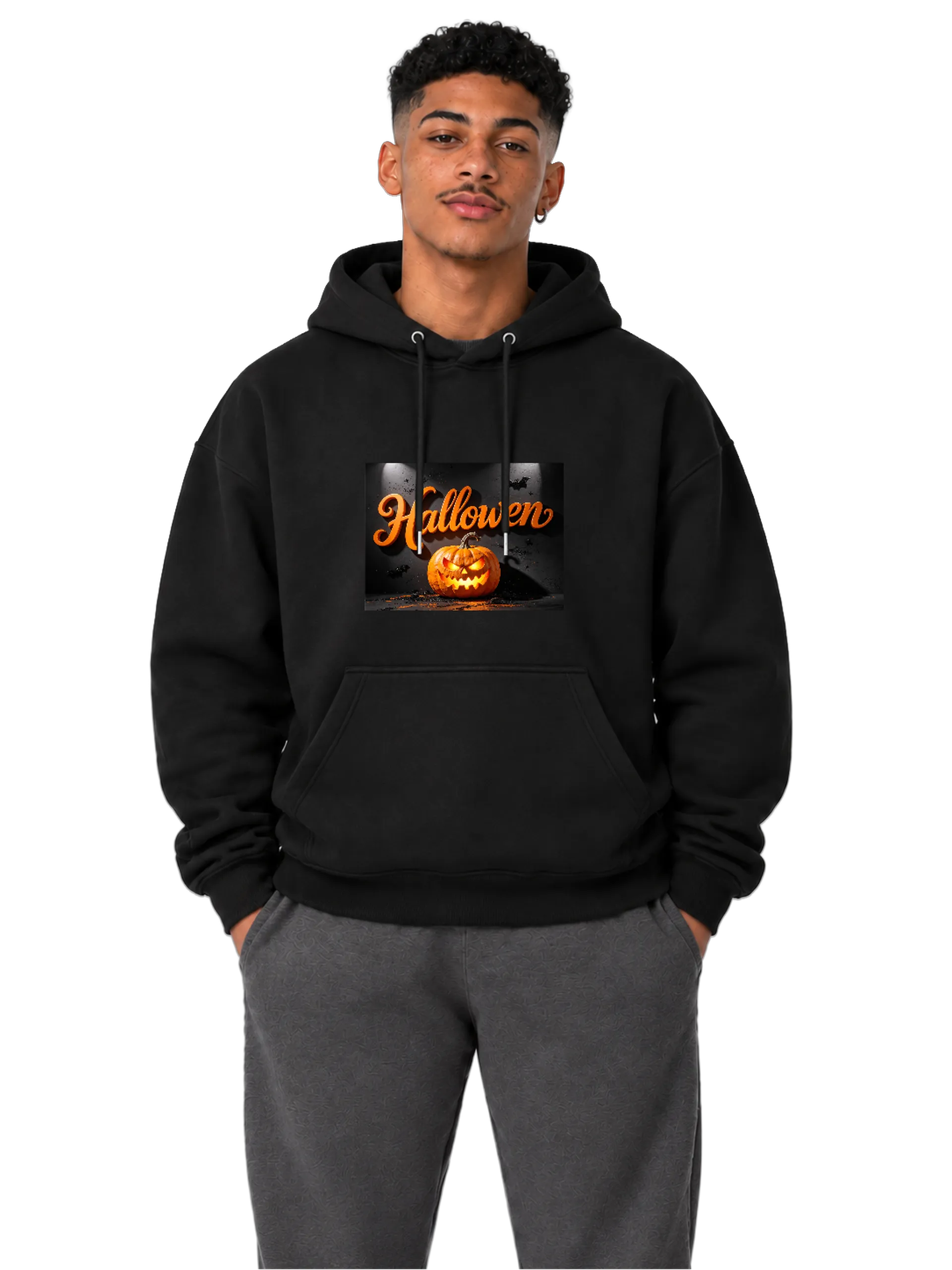 Blusa Moletom Canguru Halloween Abóbora Tipográfica e - Imagem 3