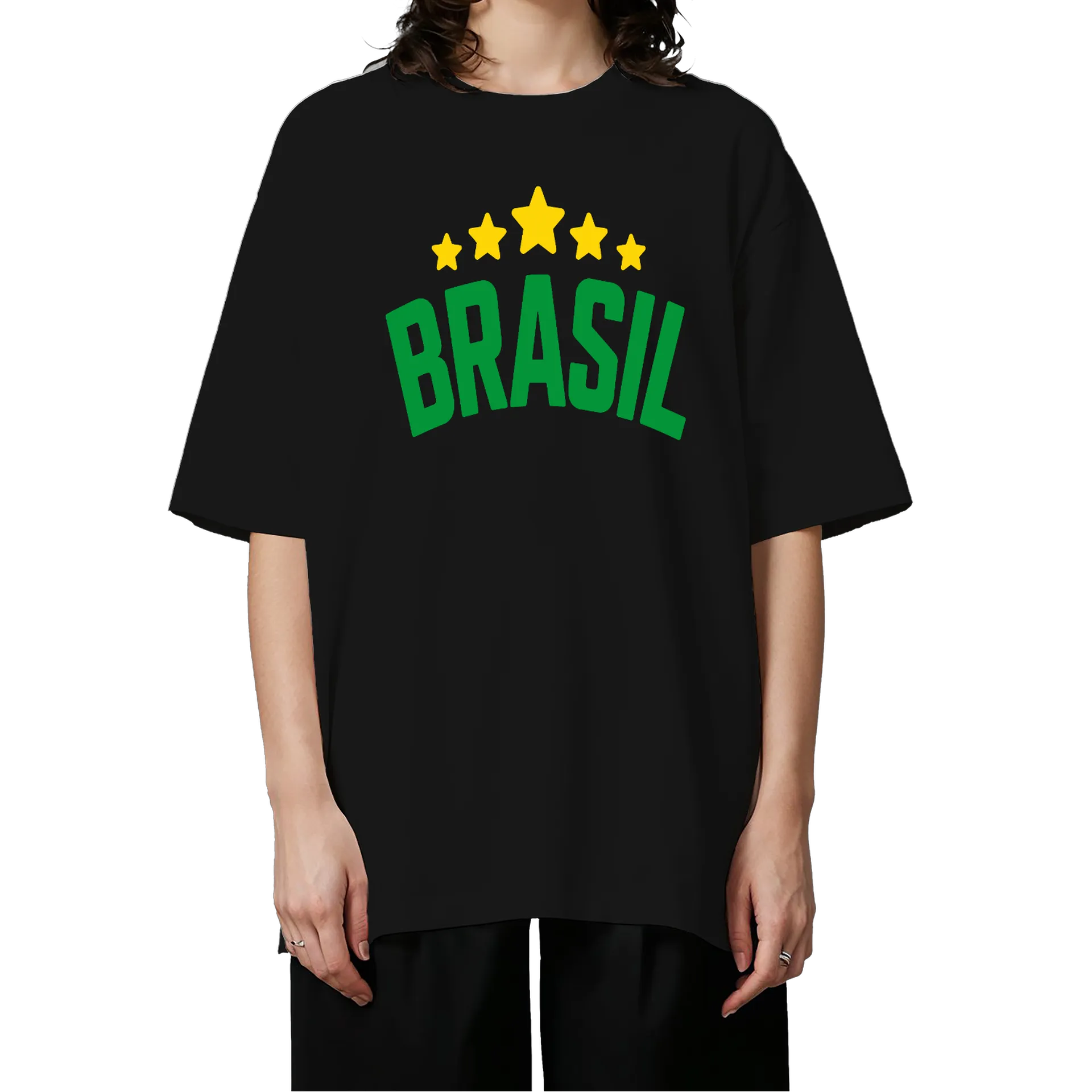 Camiseta Oversized Brasil Estampa Verde com Ouro - Imagem 3