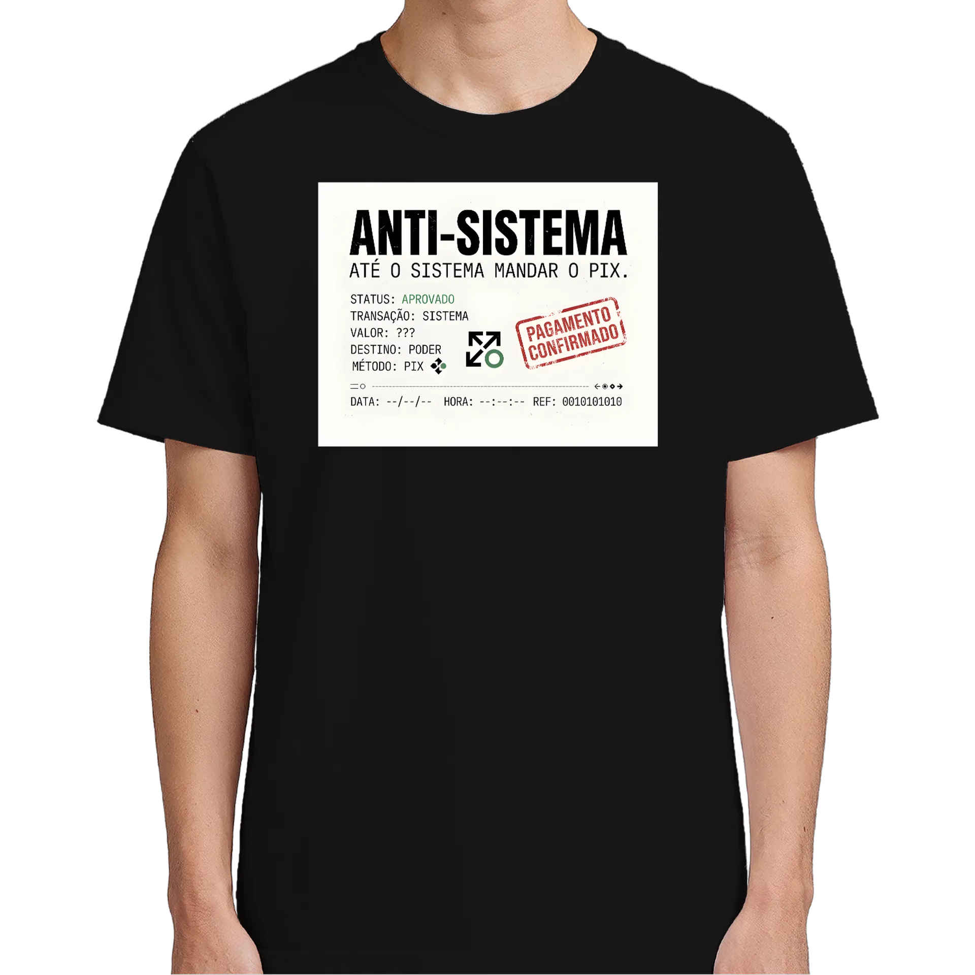 Camiseta Estampa Tipográfica Anti-Sistema Pix 100% Algodão de vitriniiii  — imagem 3 de 6