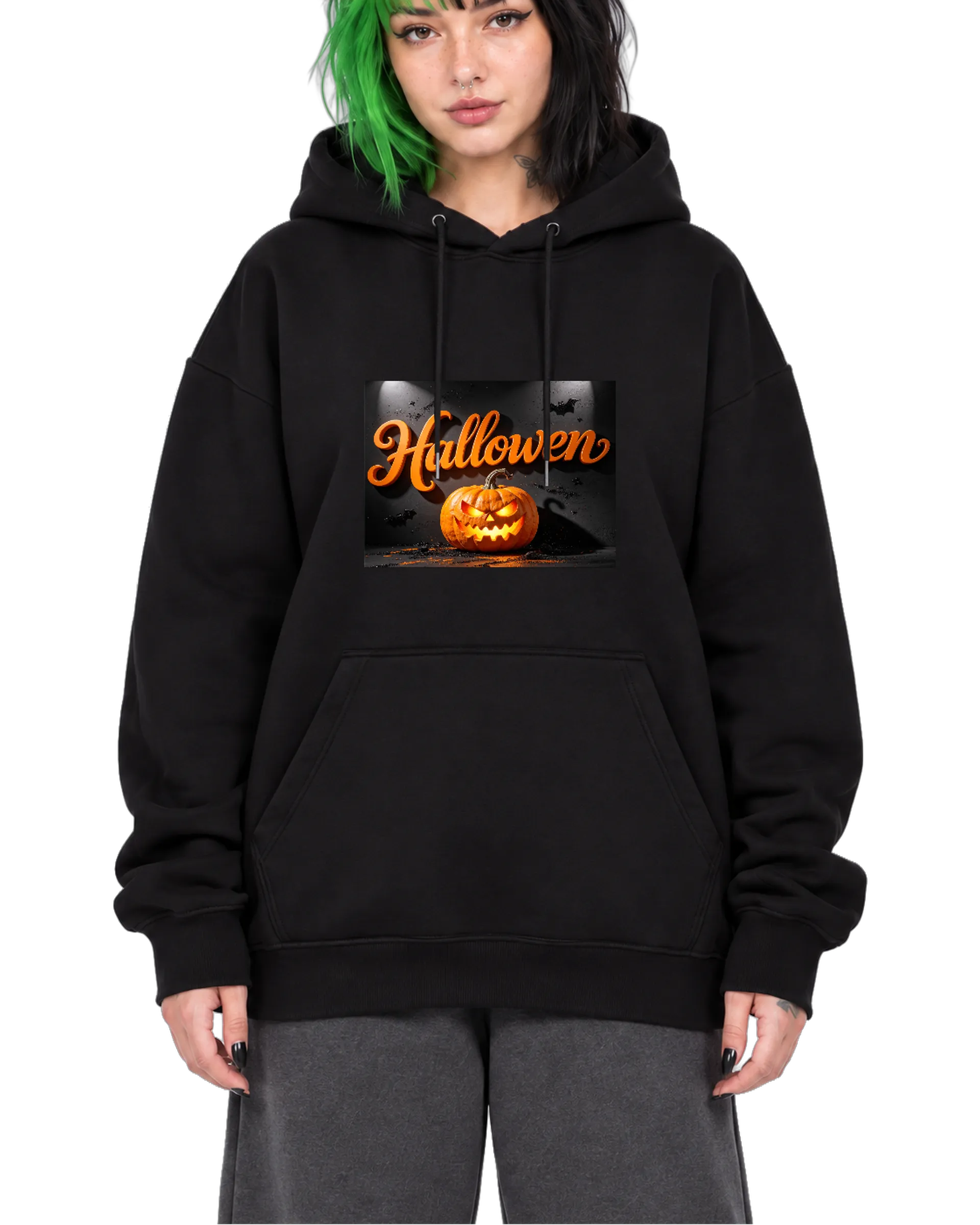 Blusa Moletom Canguru Halloween Abóbora Tipográfica e - Imagem 1