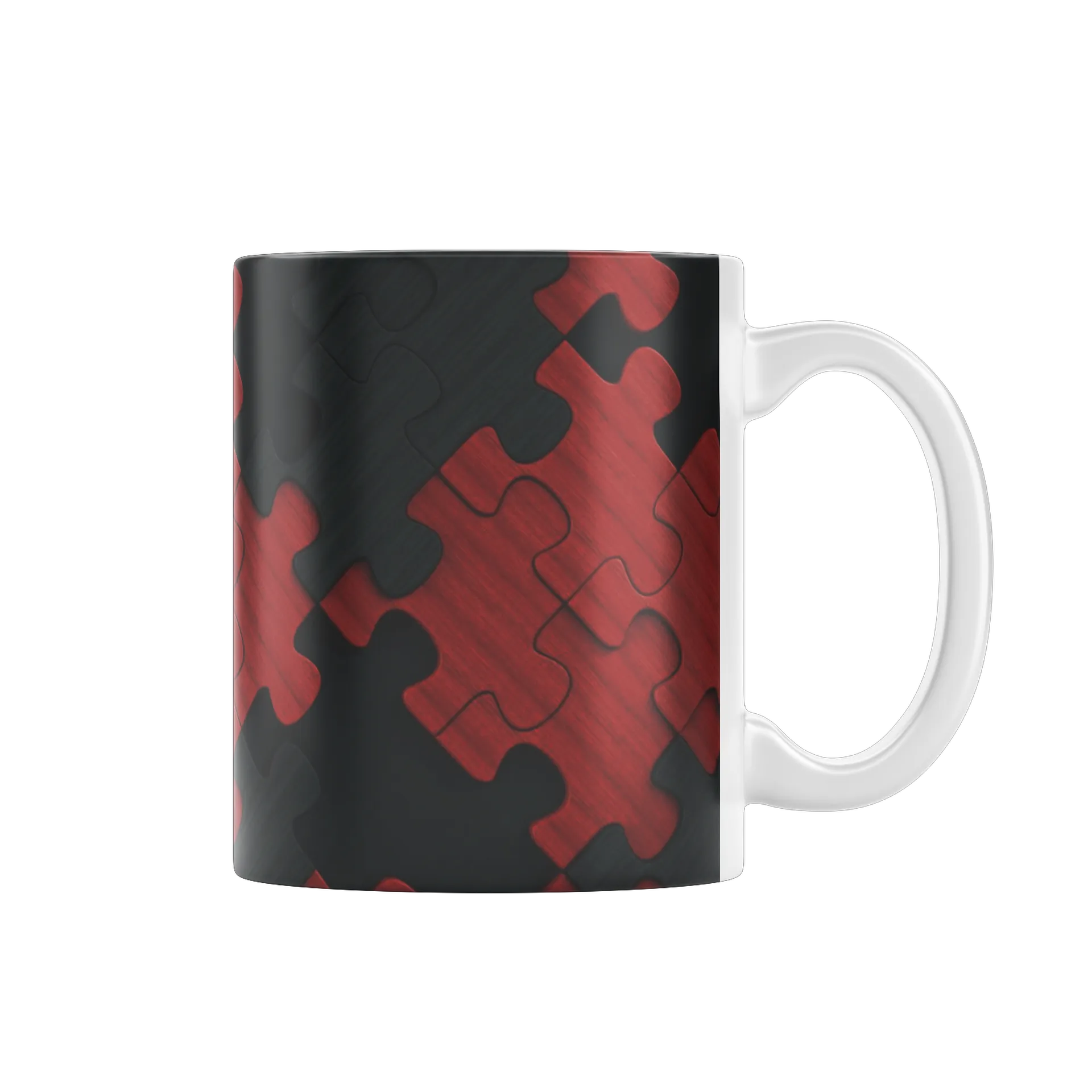 Caneca Porcelana Estampa Quebra-cabeça Vermelho Preto 325ml - Imagem 1