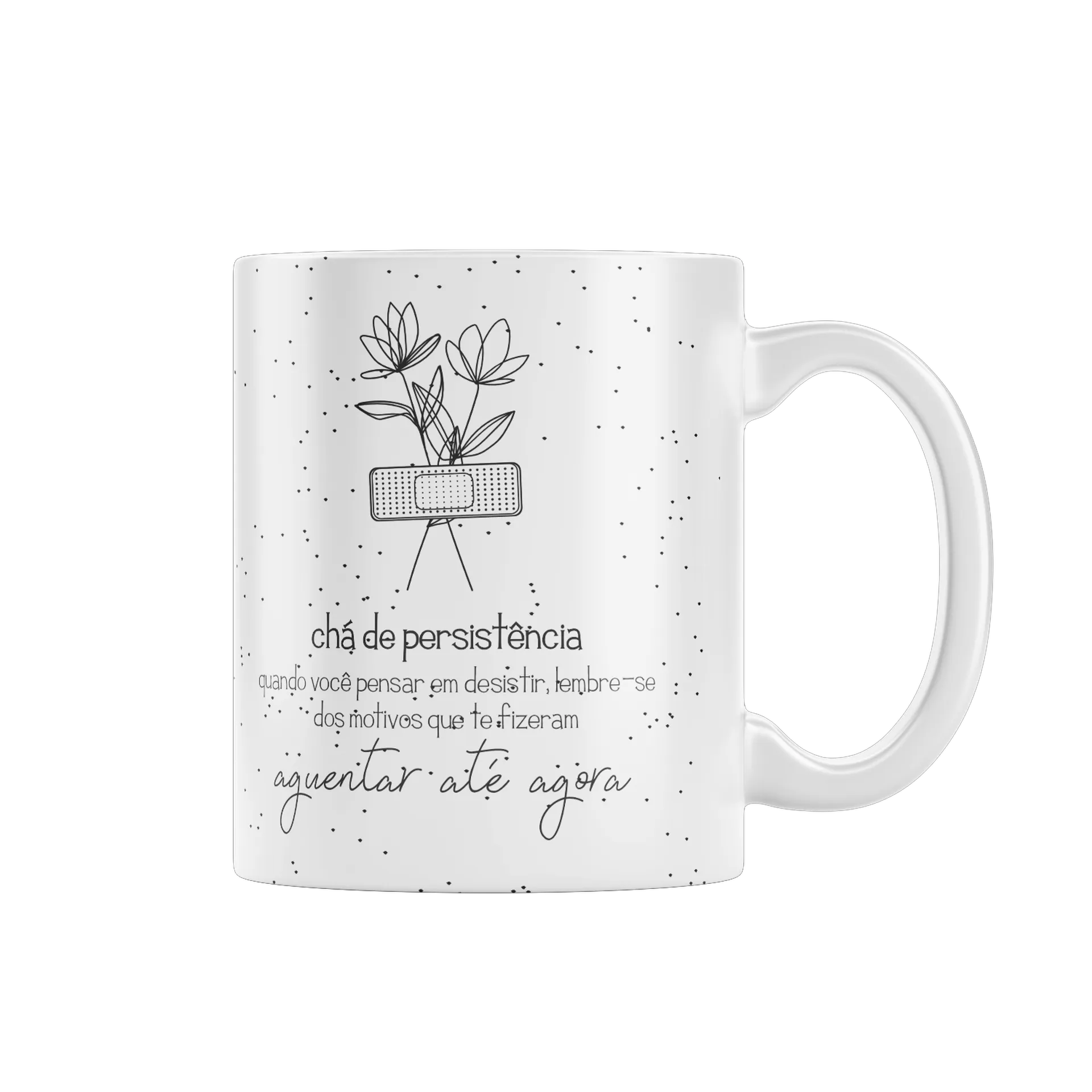 Caneca Tipográfica Chá de Persistência Preto e Branco 325ml - Imagem 1