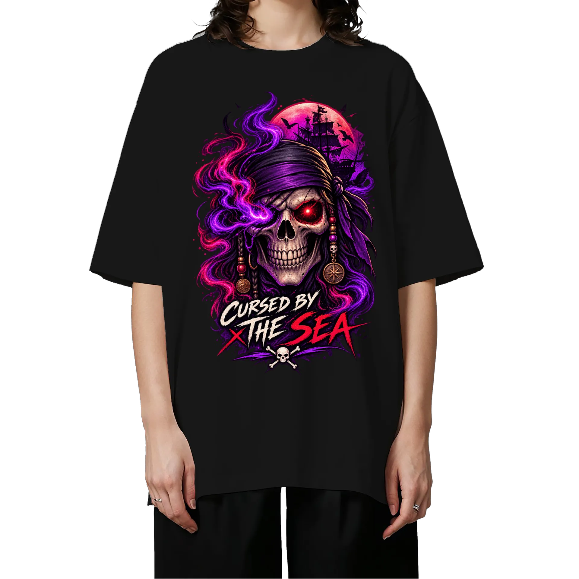 Camiseta Oversized Cursed by the Sea - Esqueleta - Imagem 3