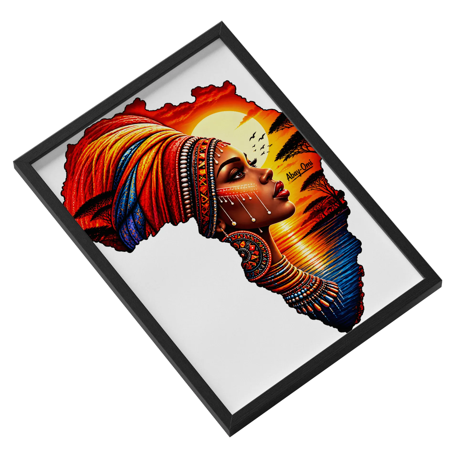 Quadro Mulher com Turbante Africano Pôr do Sol A3 - Imagem 2