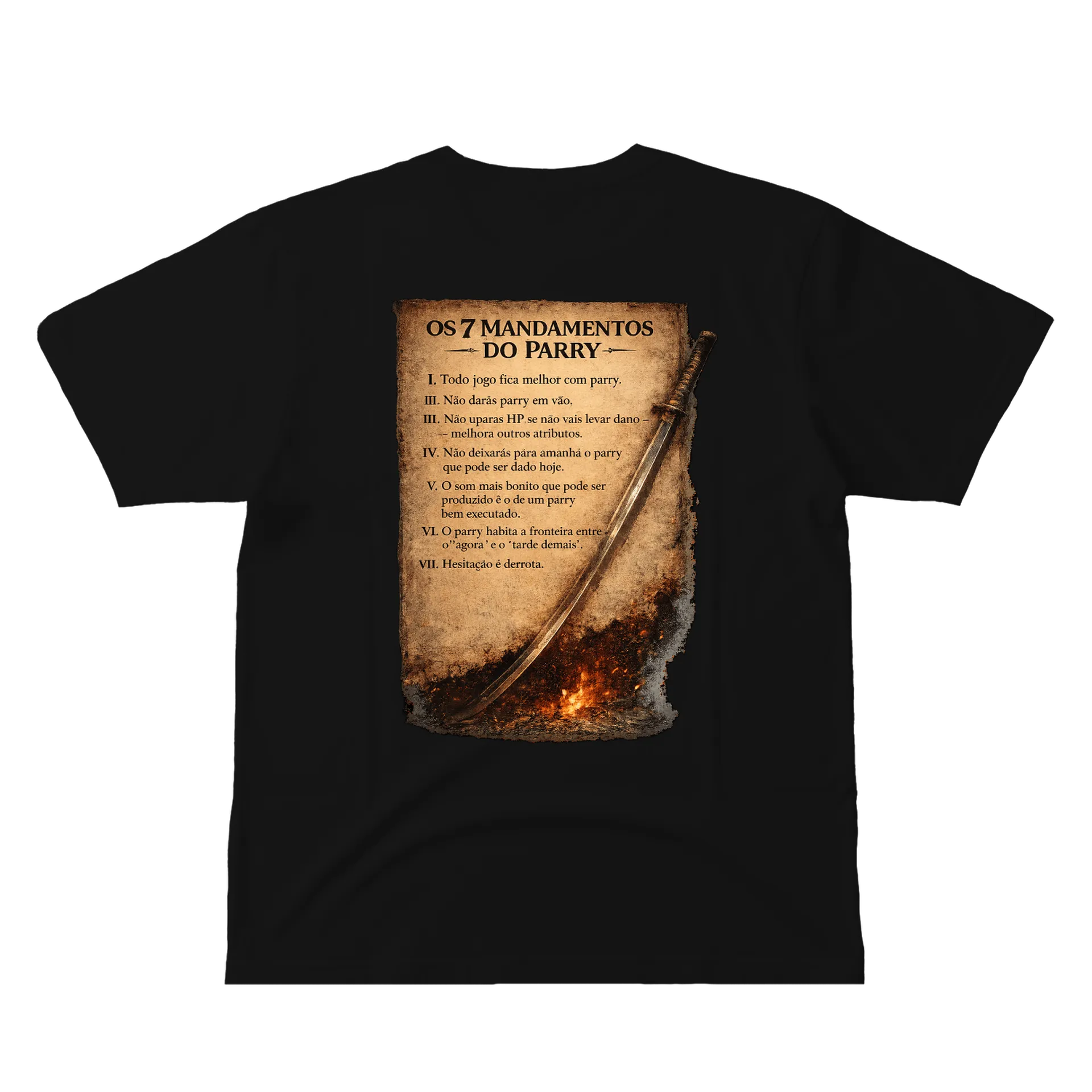 Camiseta “O Ronin + 7 Mandamentos do Parry” – Estilo Samurai - Imagem 3