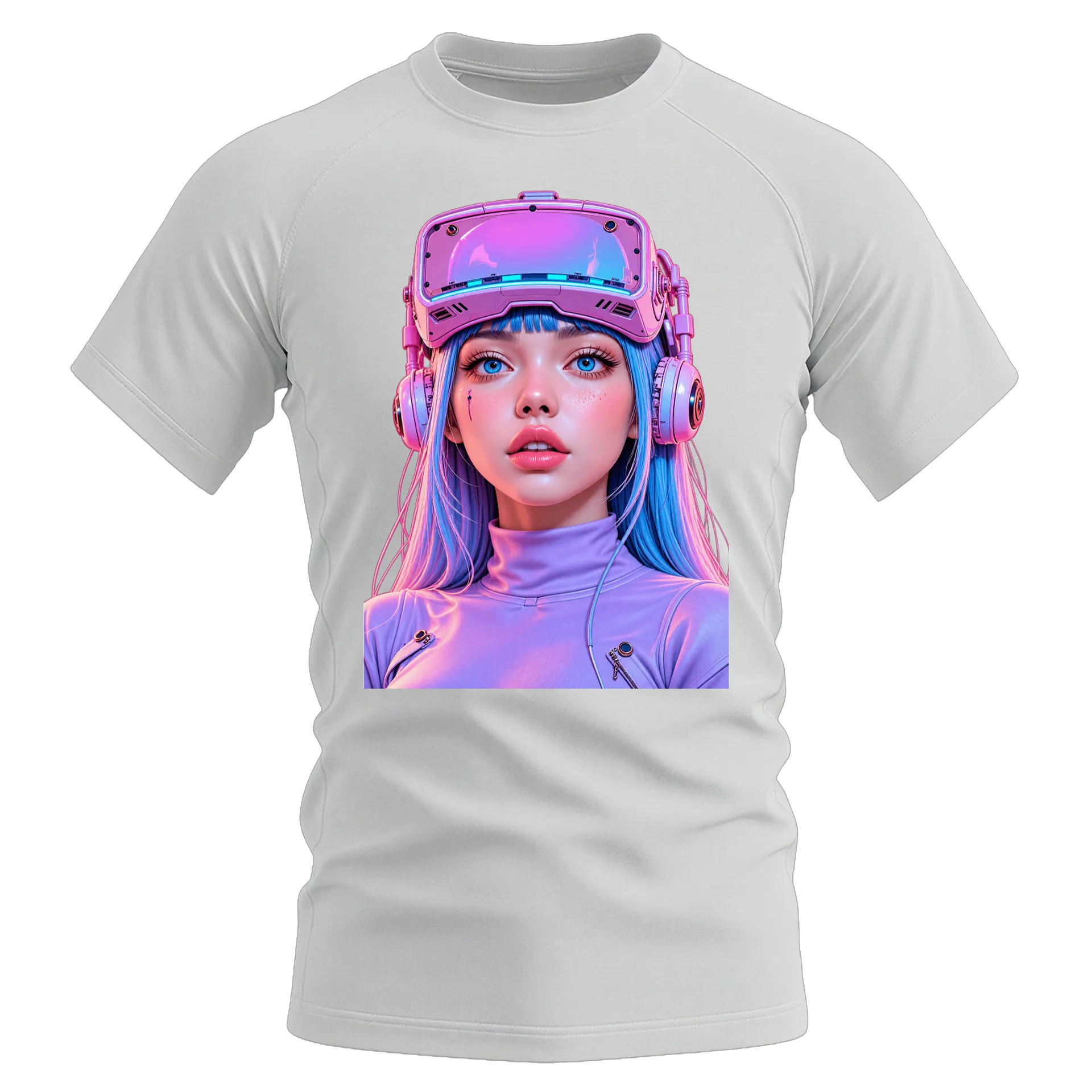 Camiseta Dry Fit Retrato Futurista de Mulher Cyberpunk - Imagem 1