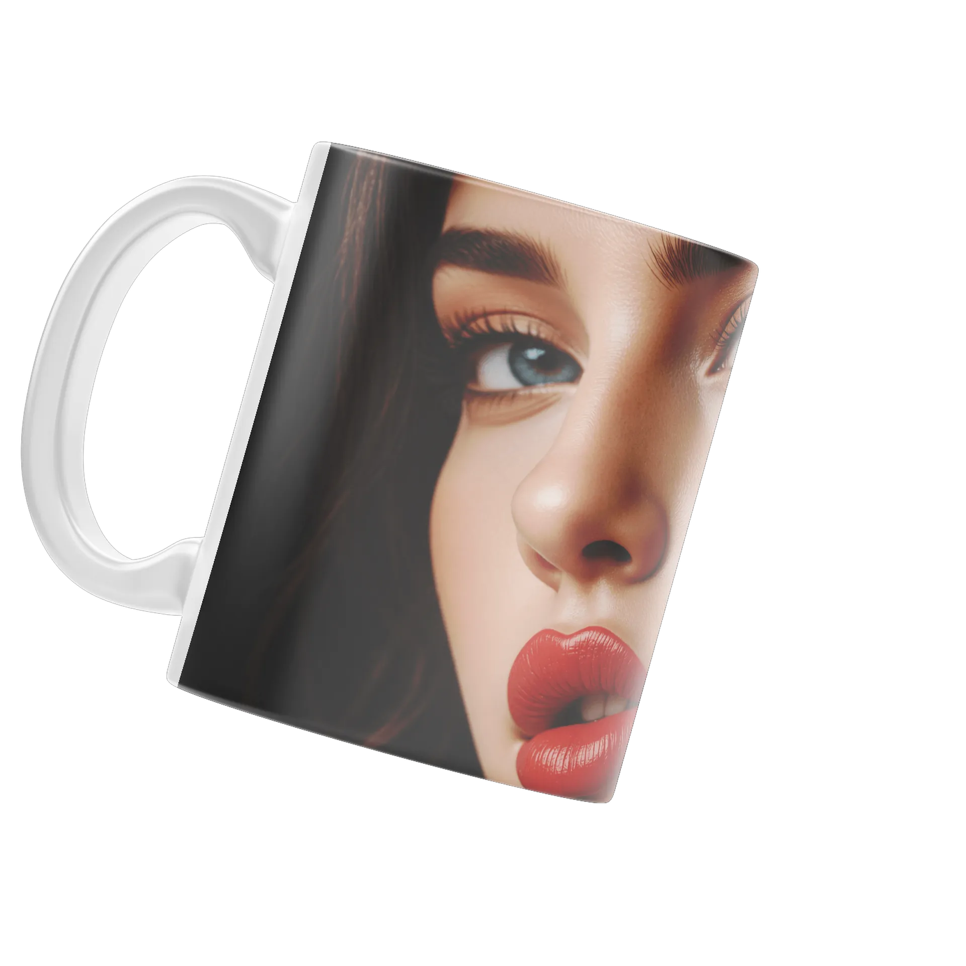 Caneca Rosto Feminino Realista Olhos Azuis 325ml - Imagem 3