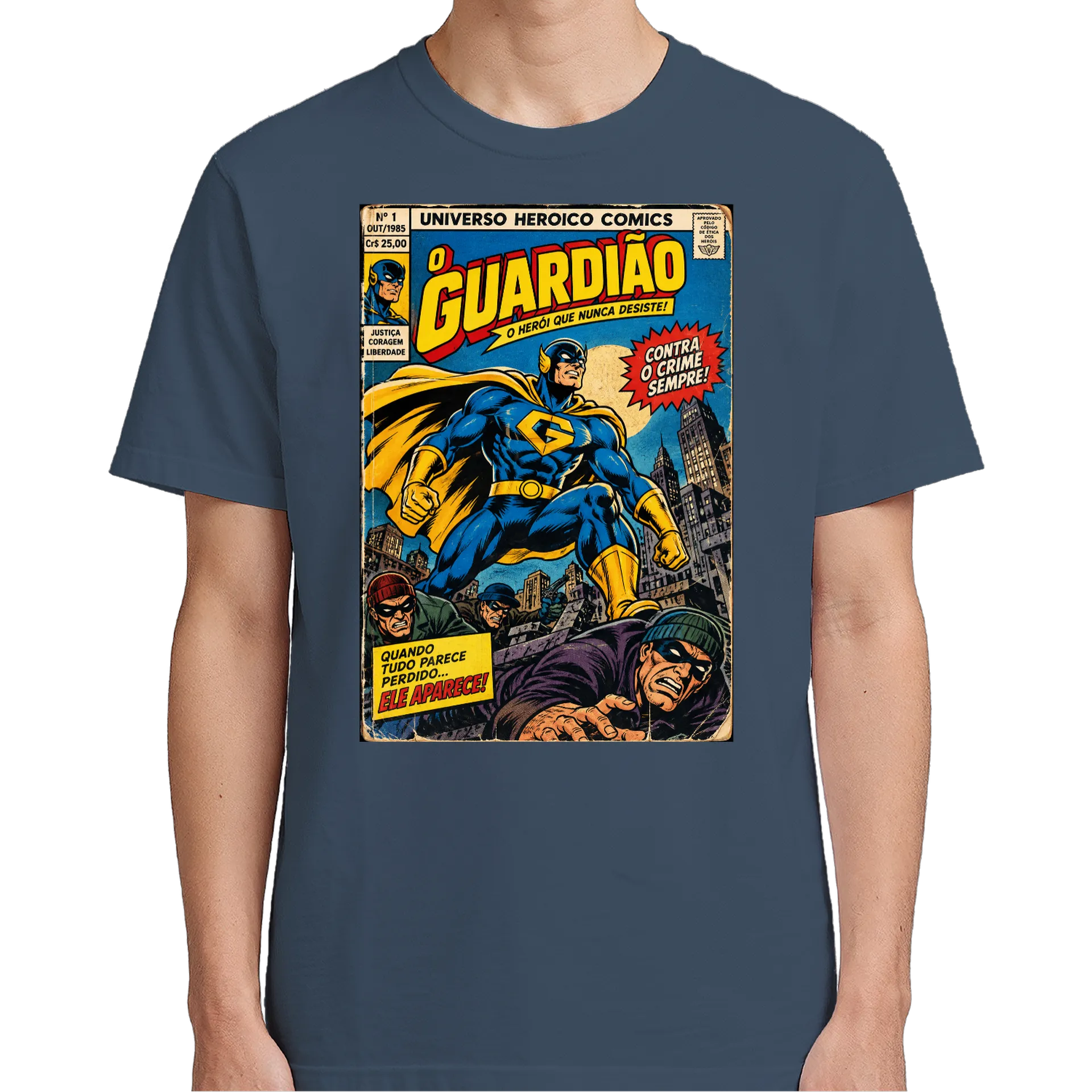 Camiseta Guardião Herói em Estilo Quadrinhos Vintage 100% - Imagem 16
