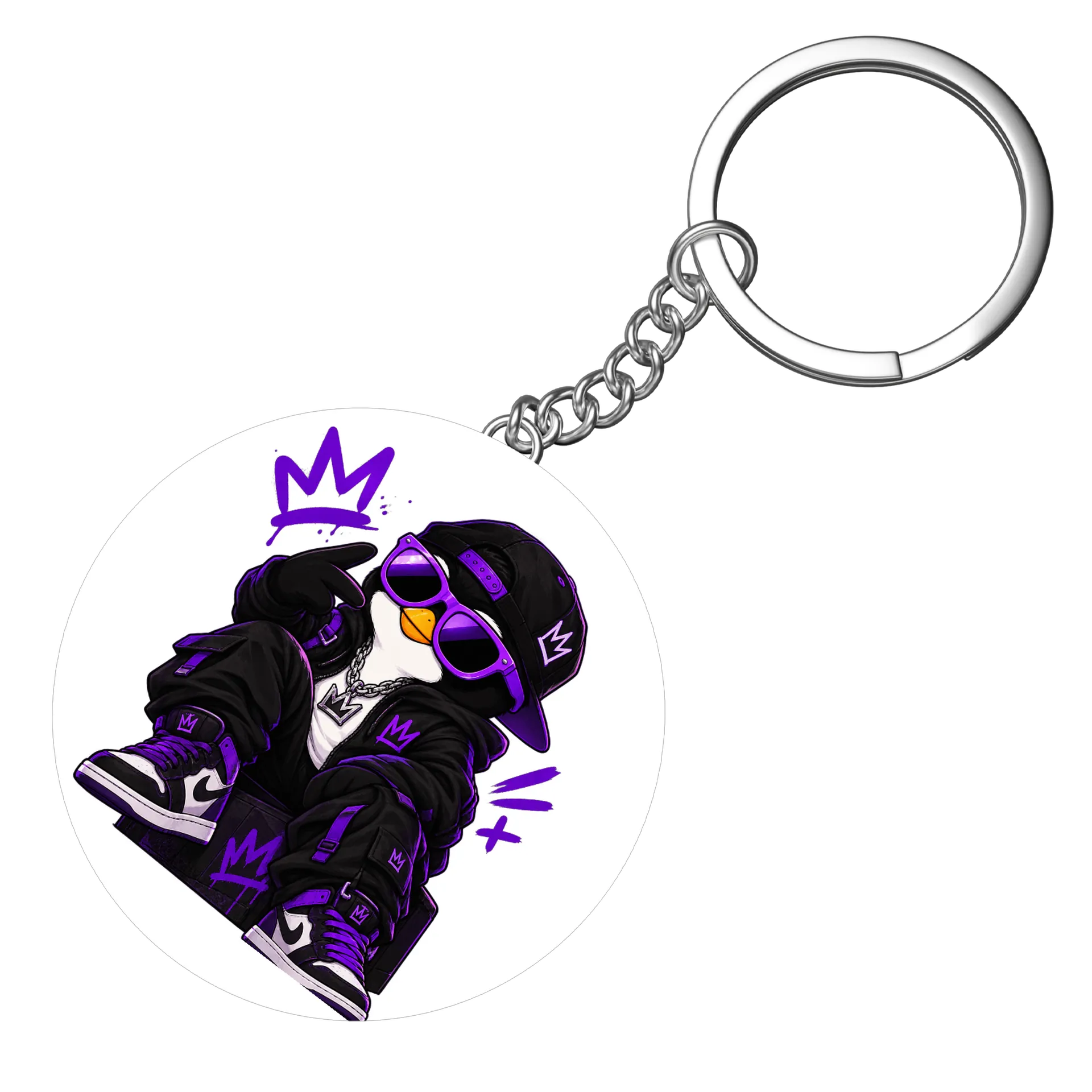 Chaveiro MDF Grafite Pinguim Streetwear Preto Purple - Imagem 3