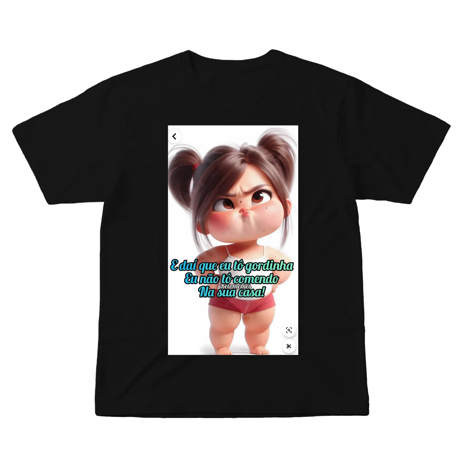 Camiseta Menina Cartoon 'Edai Que Eu Tô Gordinha' 100% de Bugbug — imagem 1 de 6