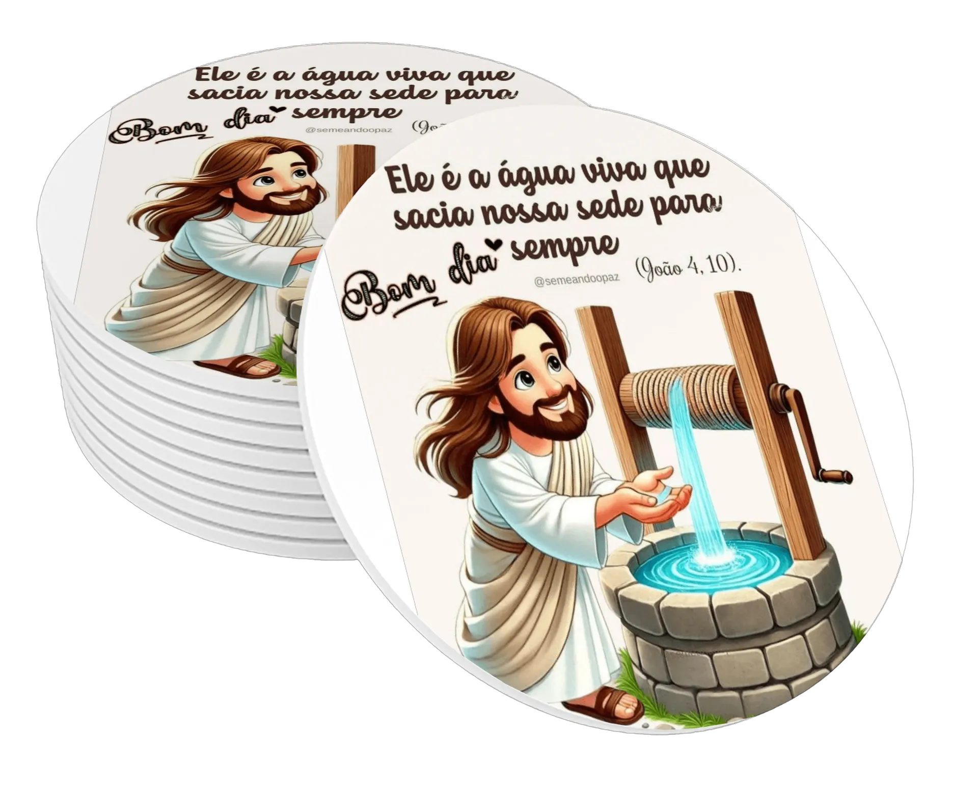 Porta-copo Jesus Cartoon Poço e Água Viva MDF de https://bugbug.com.br — imagem 1 de 3